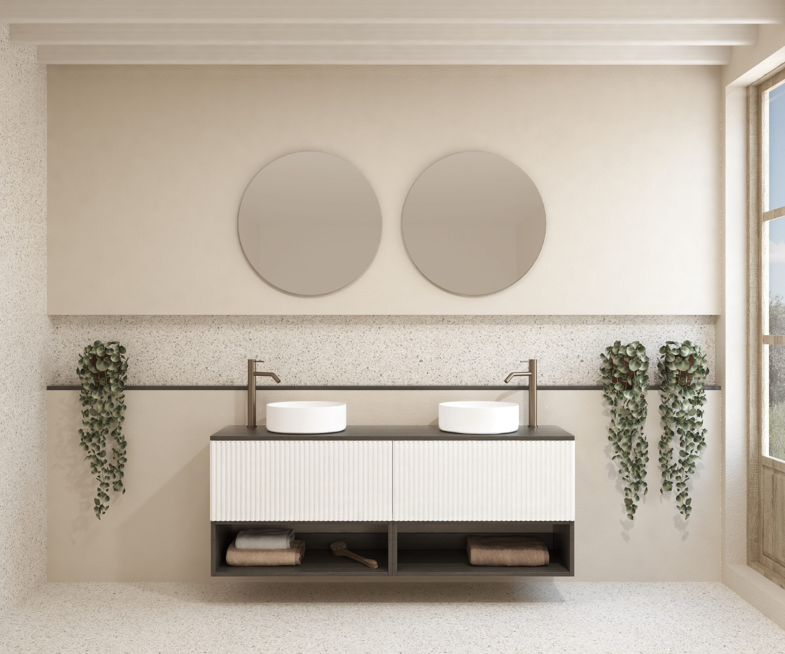 Pack LAVIGNE + lavabo + miroir rond