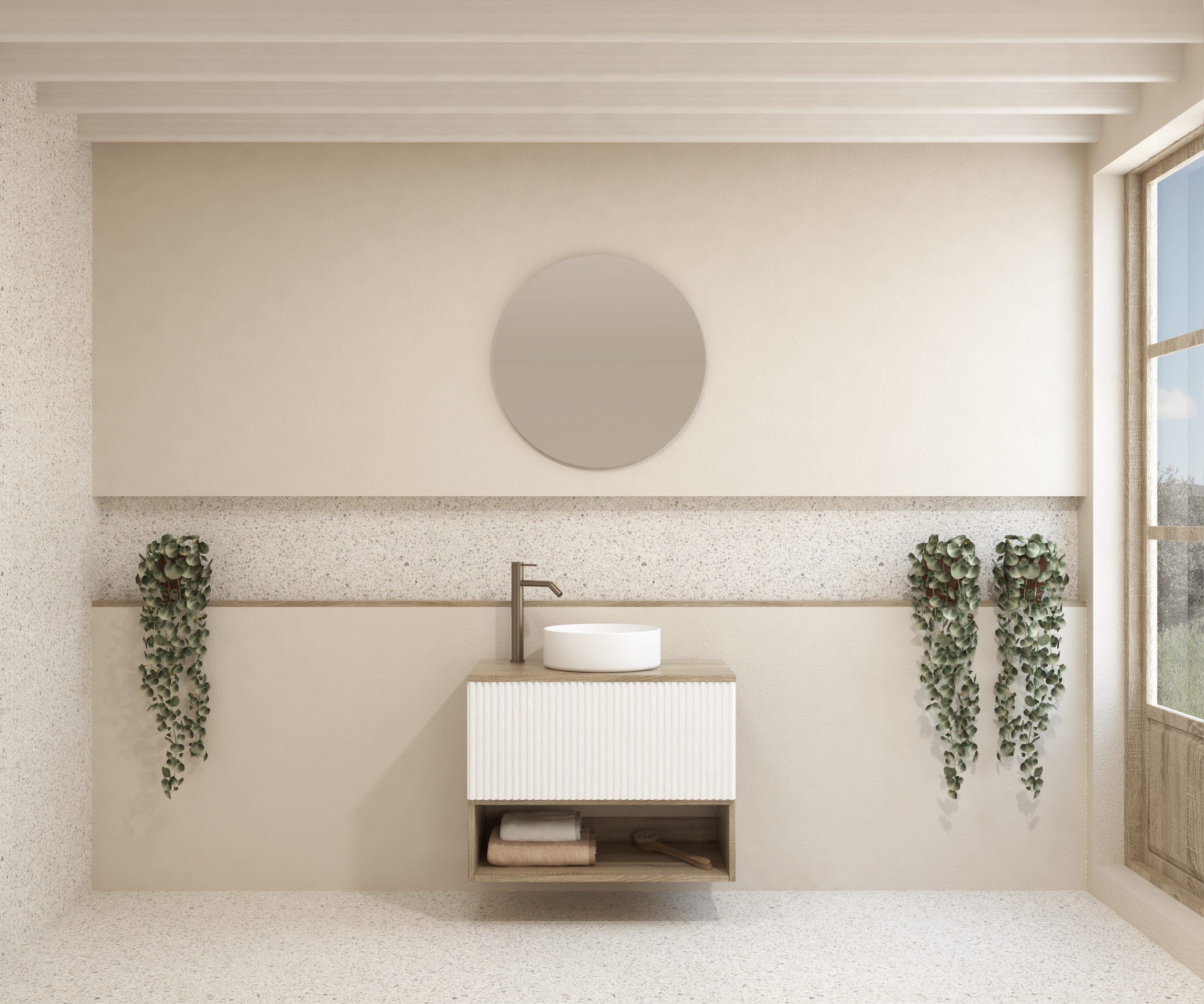 Pack LAVIGNE + lavabo + miroir rond