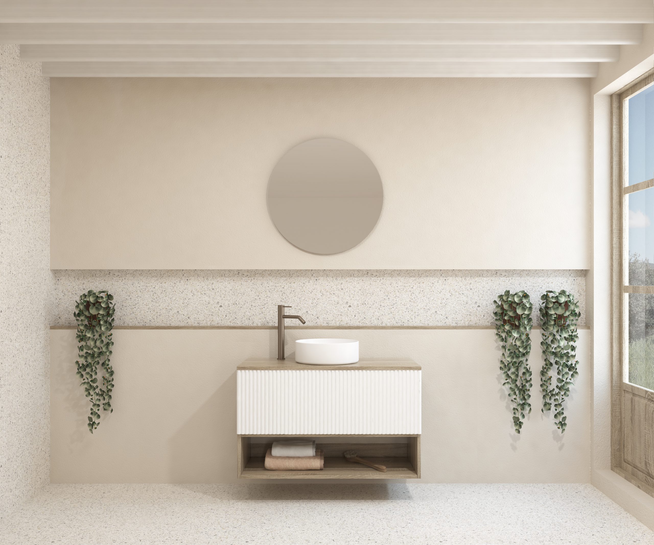 Pack LAVIGNE + lavabo + miroir rond