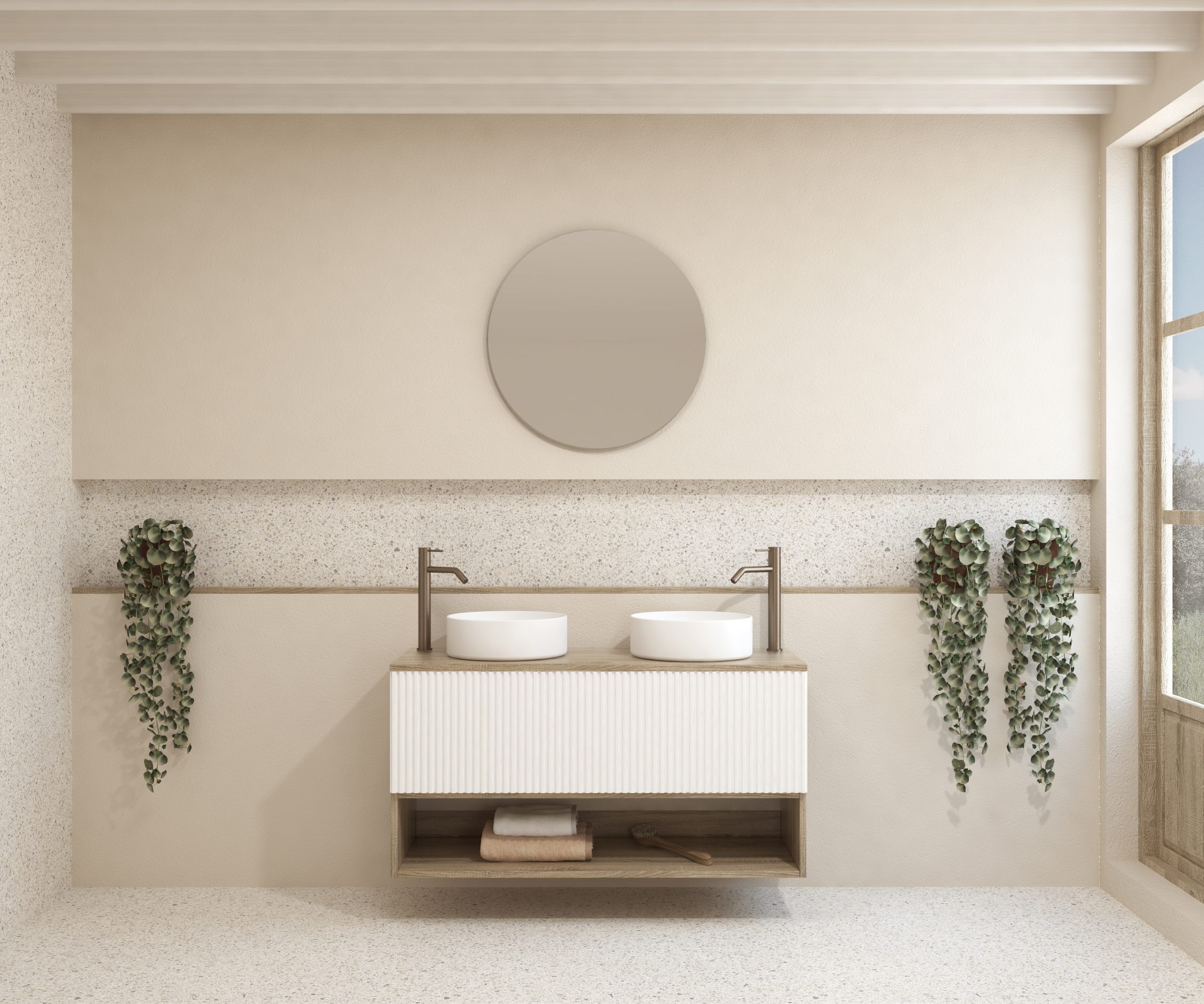 Pack LAVIGNE + lavabo + miroir rond