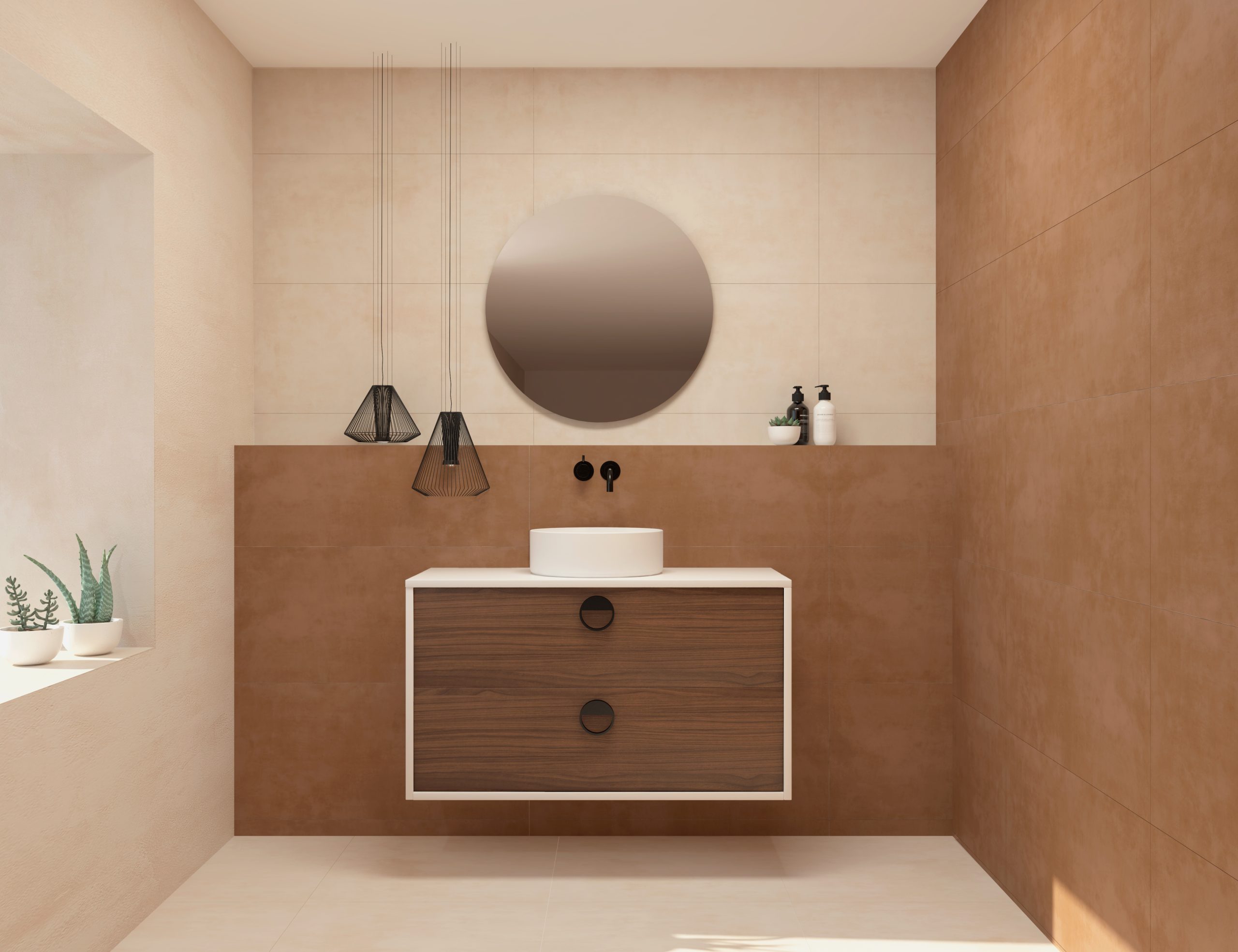 Pack VOUET + lavabo + espejo circular