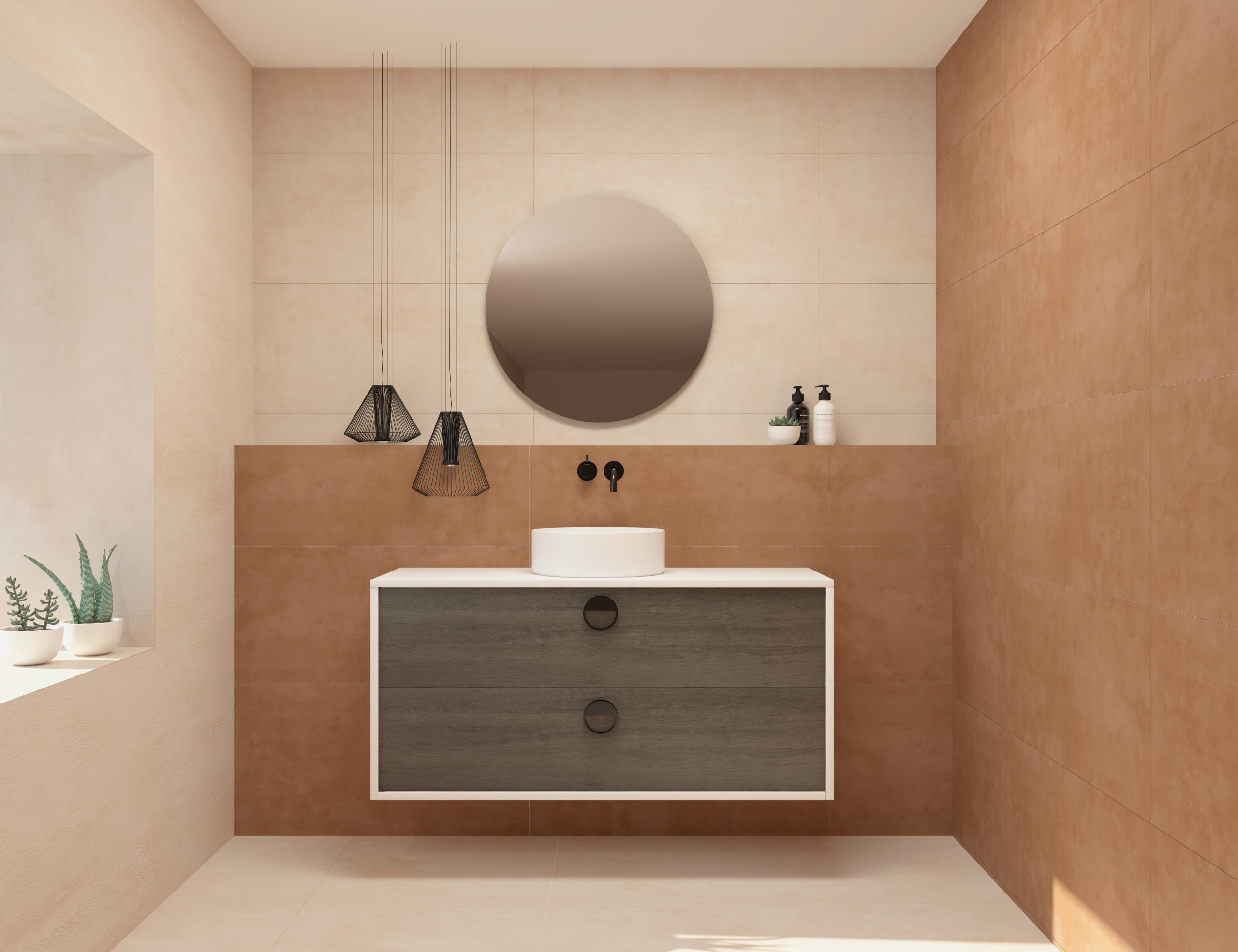Pack VOUET + lavabo + espejo circular