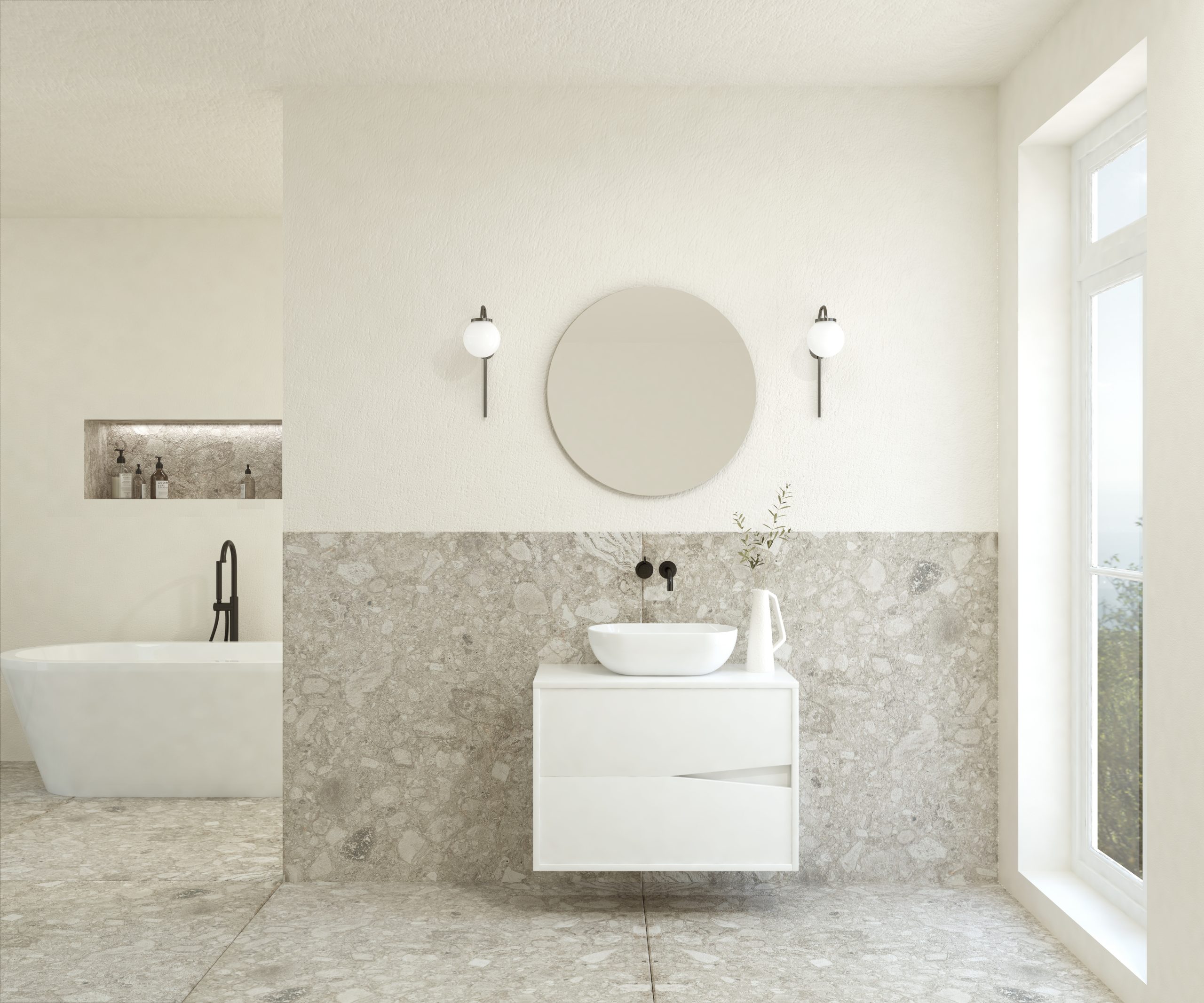 Pack ABEILLE + lavabo + miroir rond