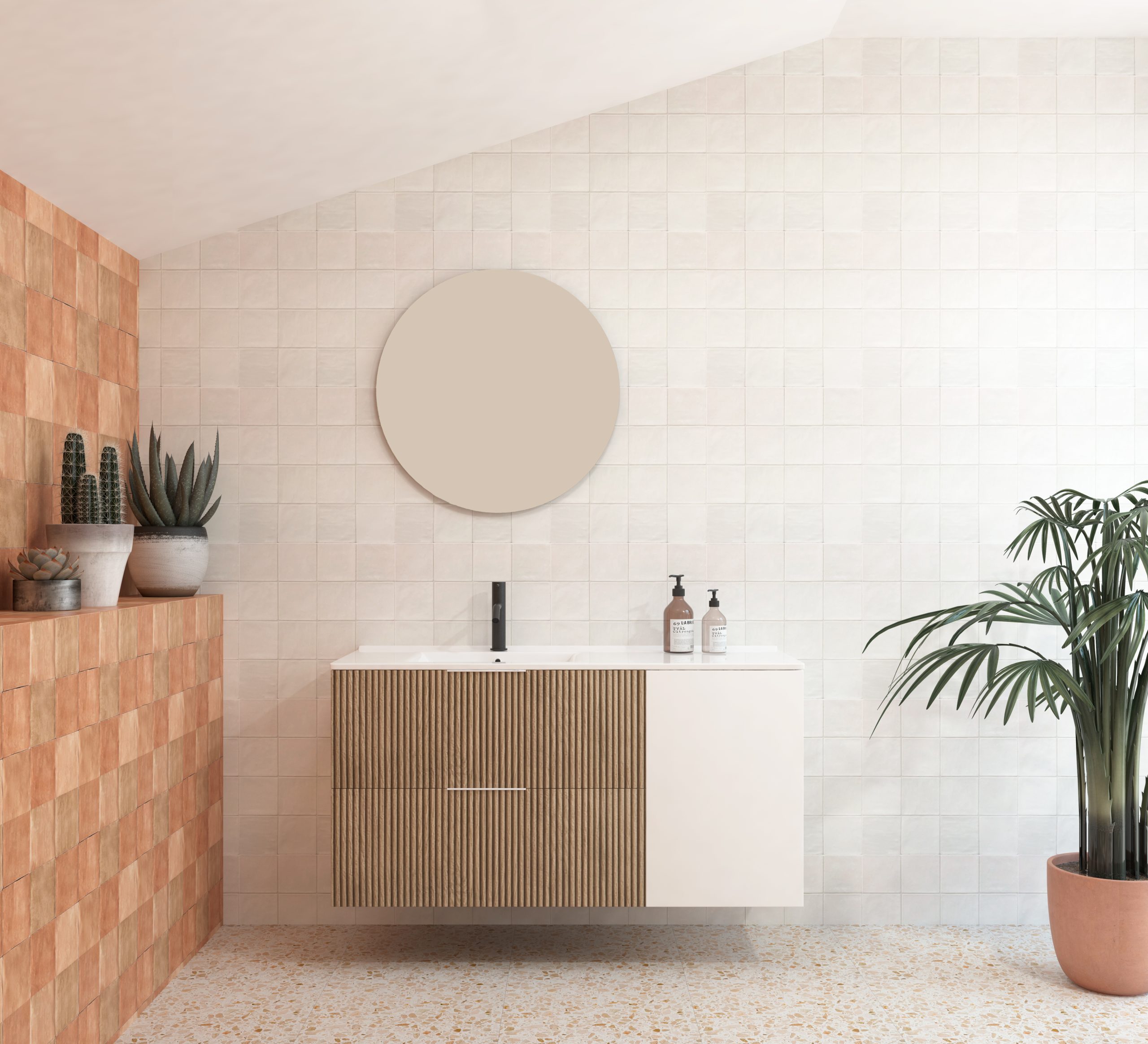 Pack BRIDAN : Deux tiroirs + lavabo + miroir rond