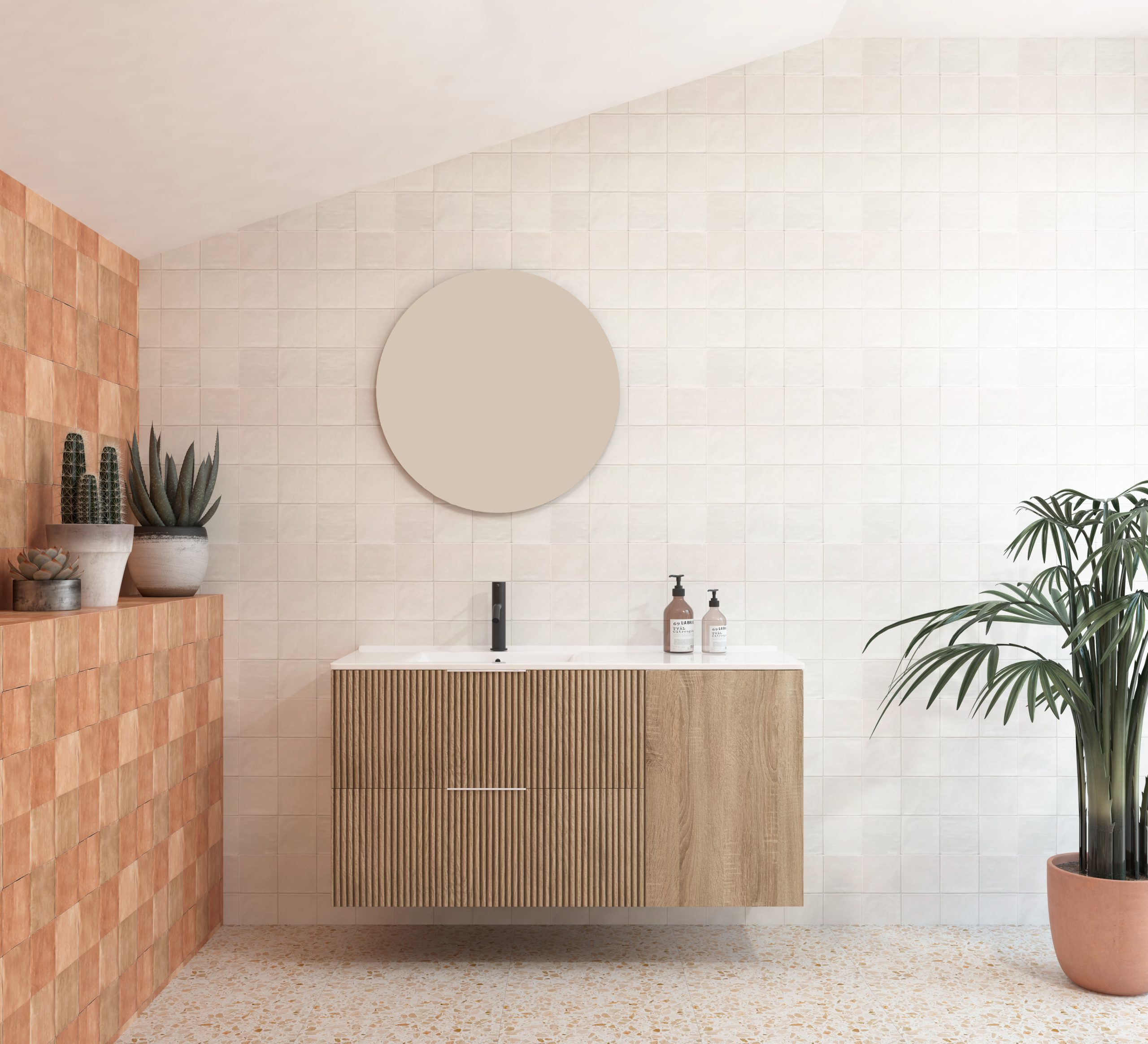 Pack BRIDAN : Deux tiroirs + lavabo + miroir rond