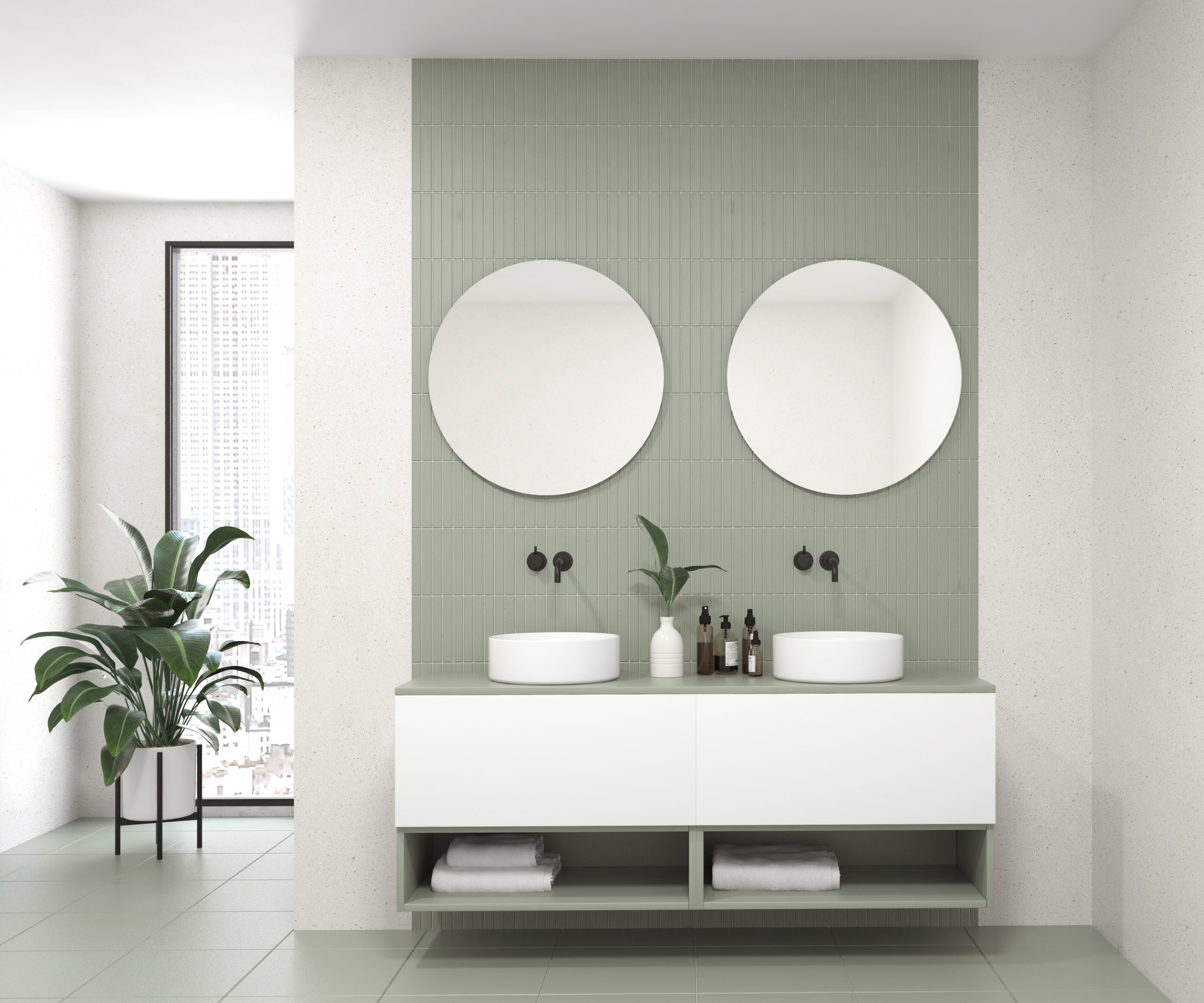 Pack AUDE + lavabo doble + doble espejo circular LED