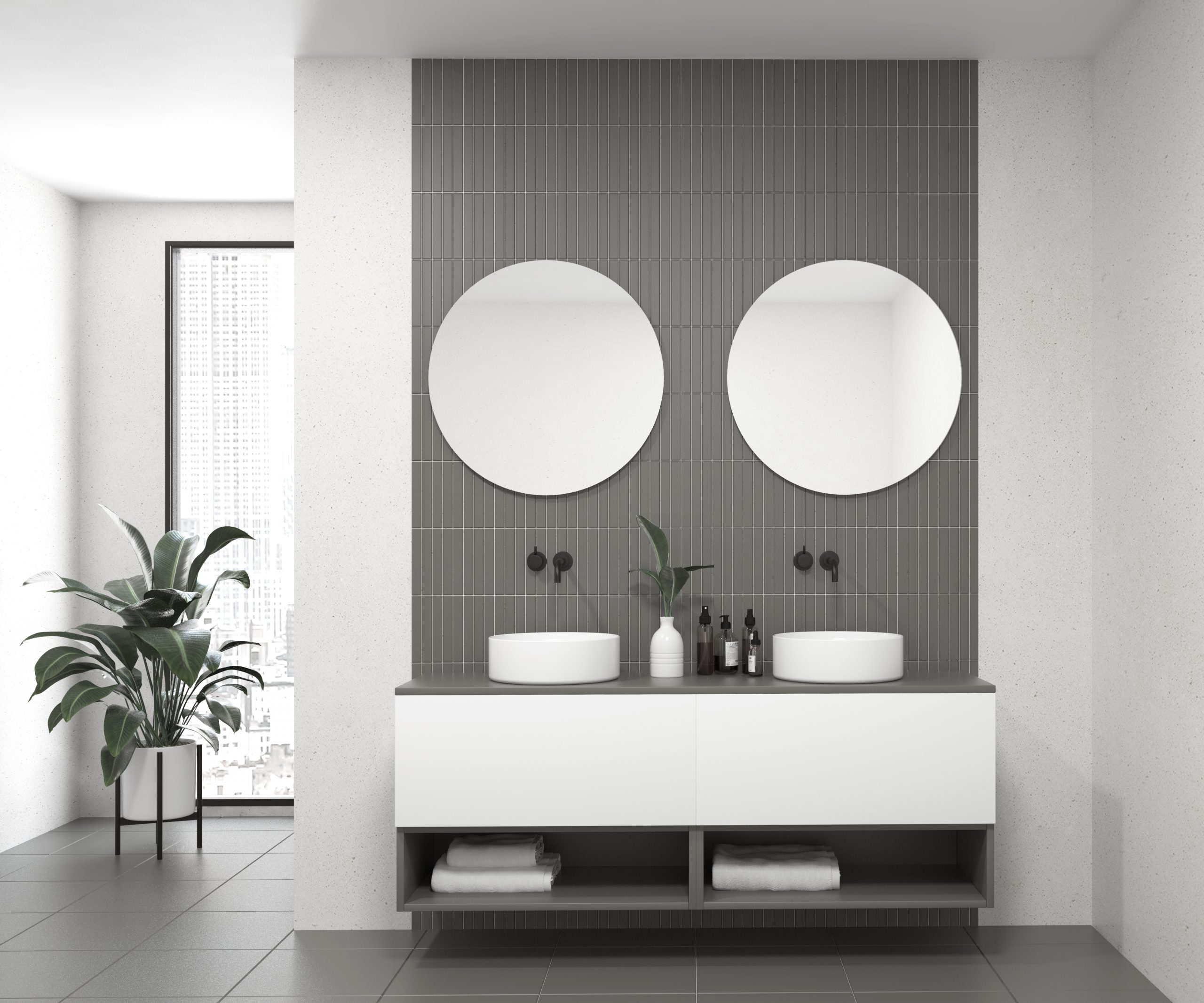Pack AUDE + lavabo doble + doble espejo circular LED