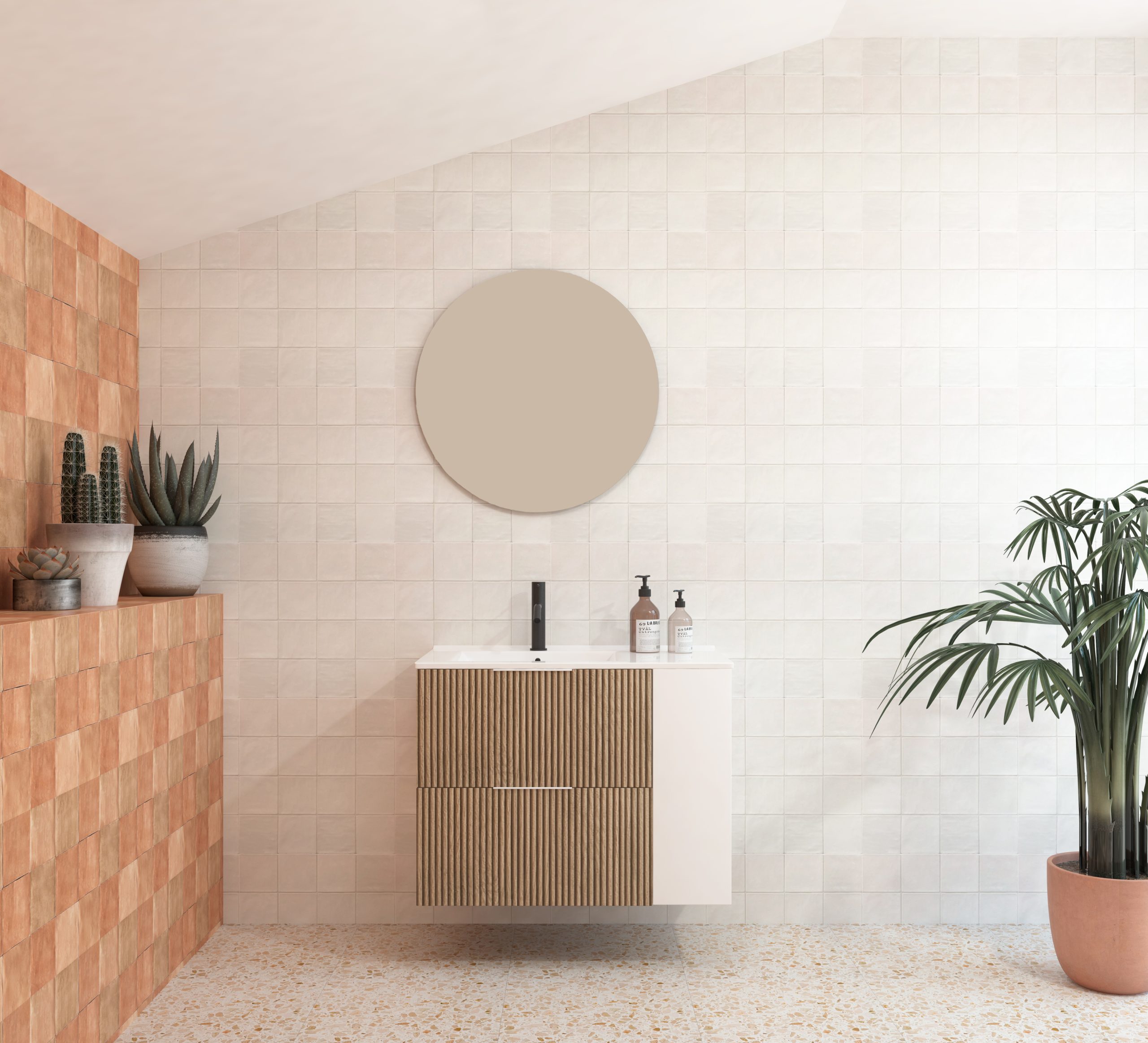 Pack BRIDAN : Deux tiroirs + lavabo + miroir rond