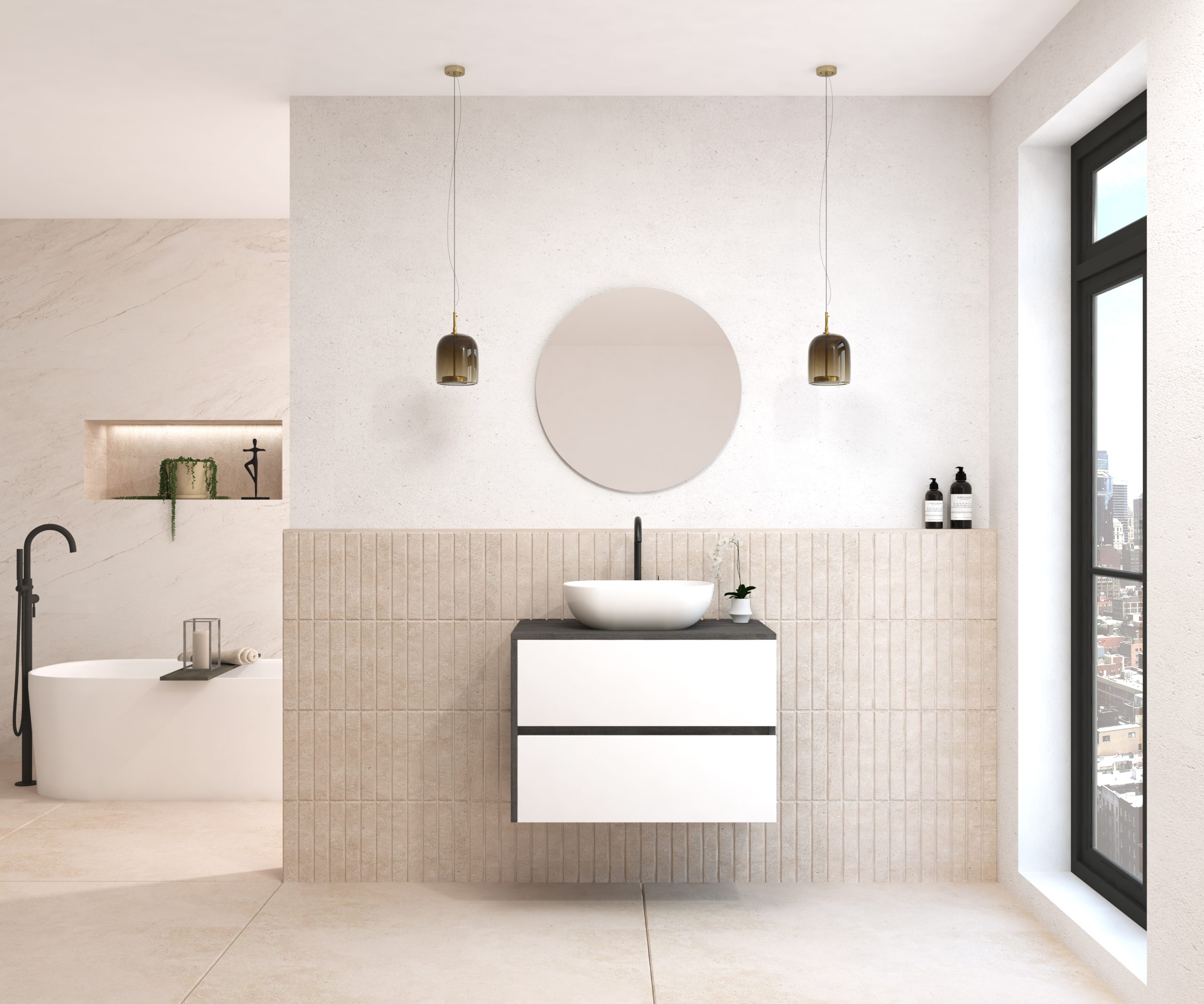 Pack BEUNEVEU + lavabo + miroir rond