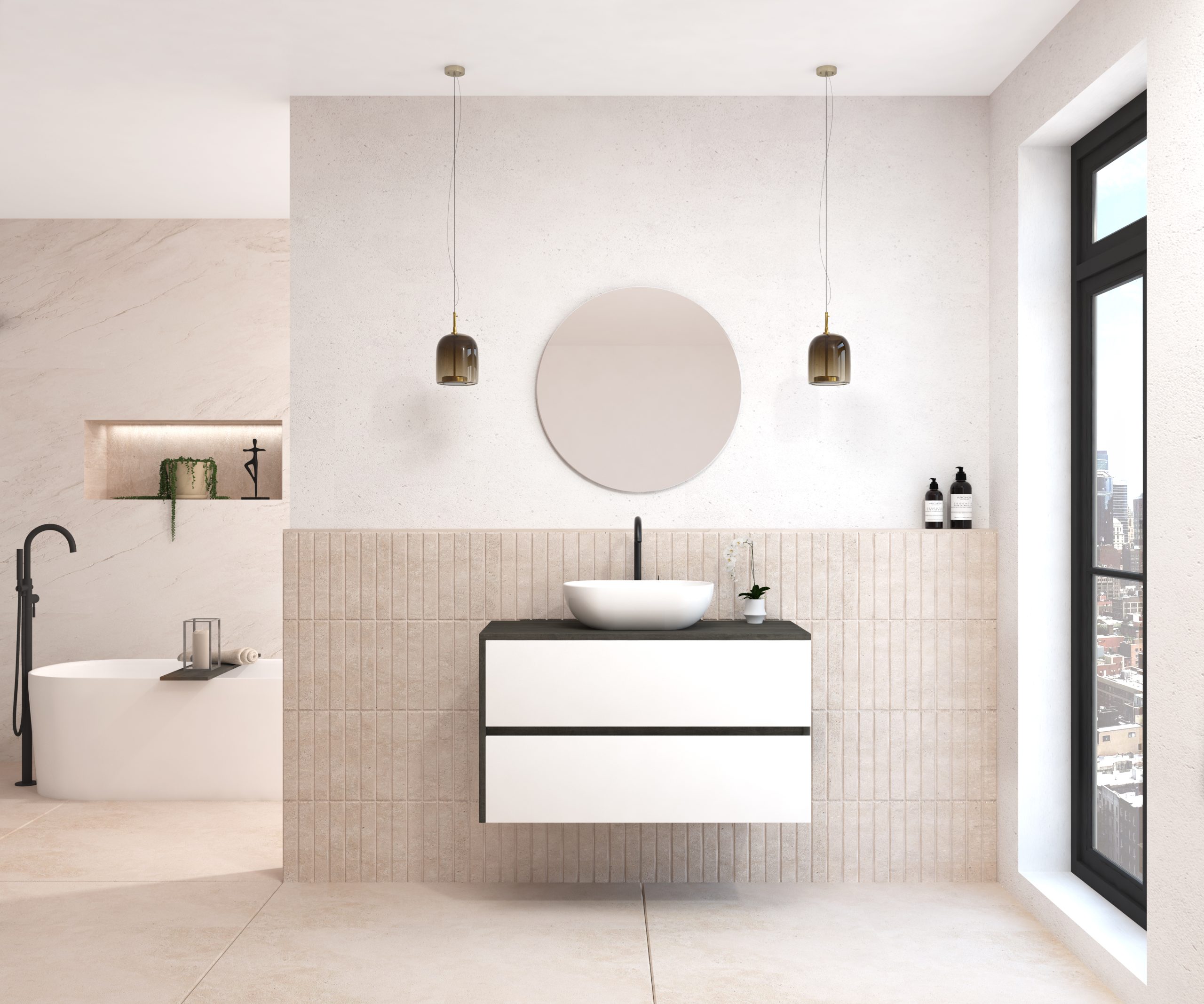 Pack BEUNEVEU + lavabo + miroir rond