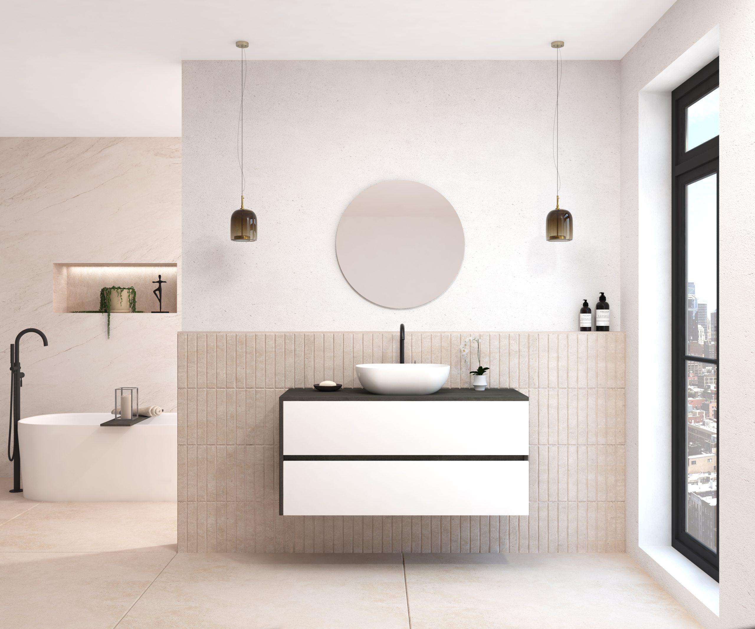 Pack BEUNEVEU + lavabo + miroir rond