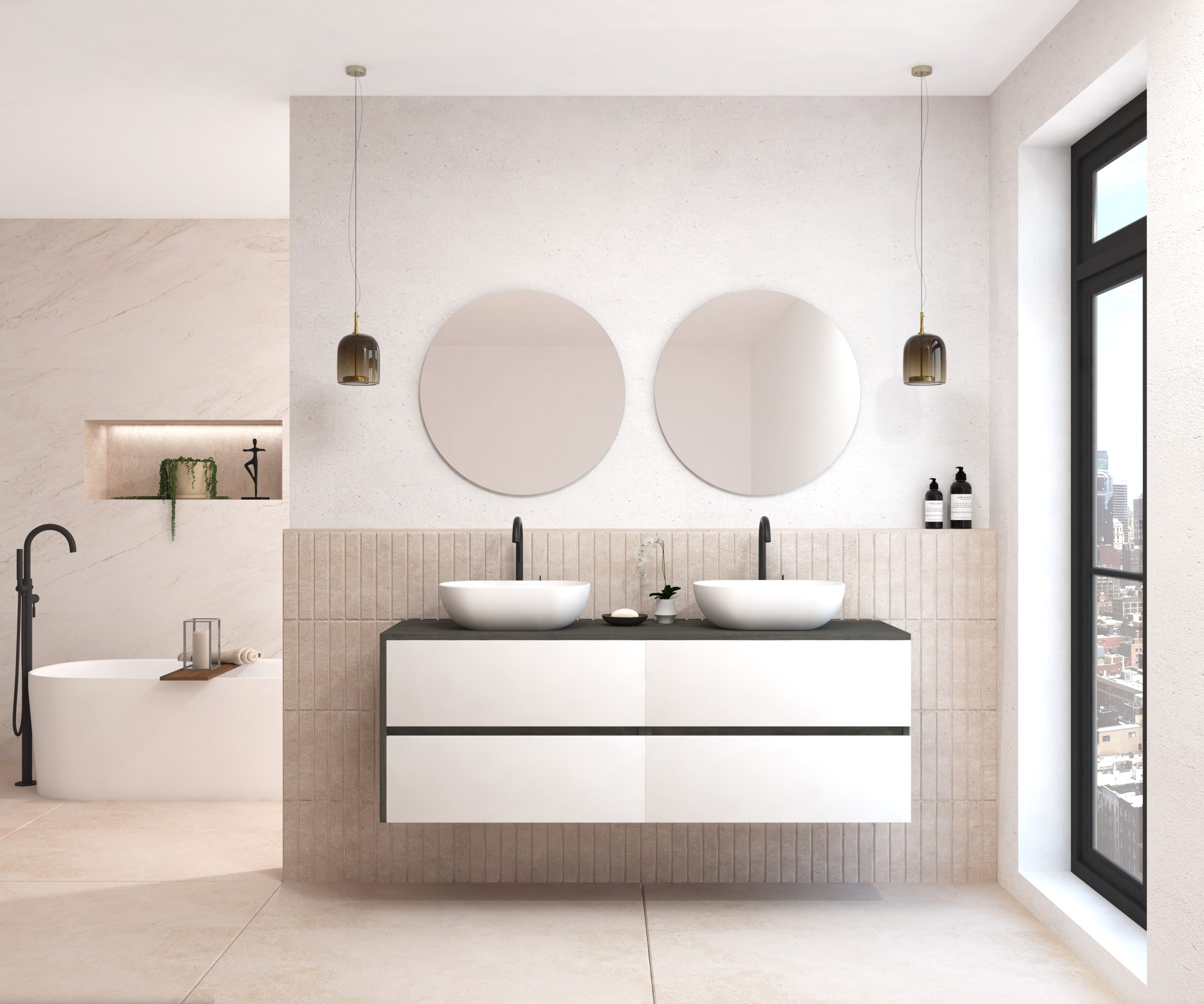 Pack BEUNEVEU + lavabo + miroir rond