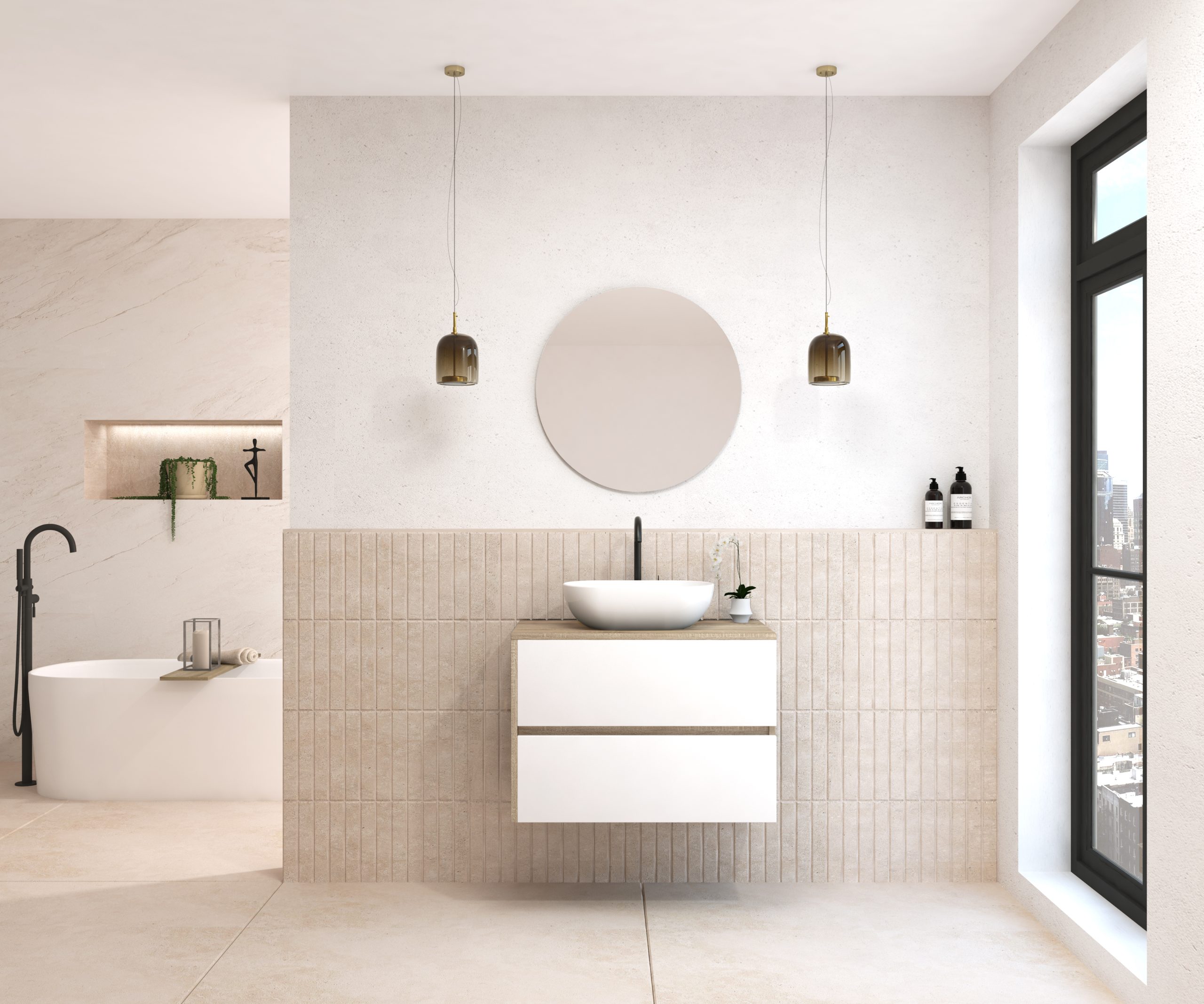 Pack BEUNEVEU + lavabo + miroir rond