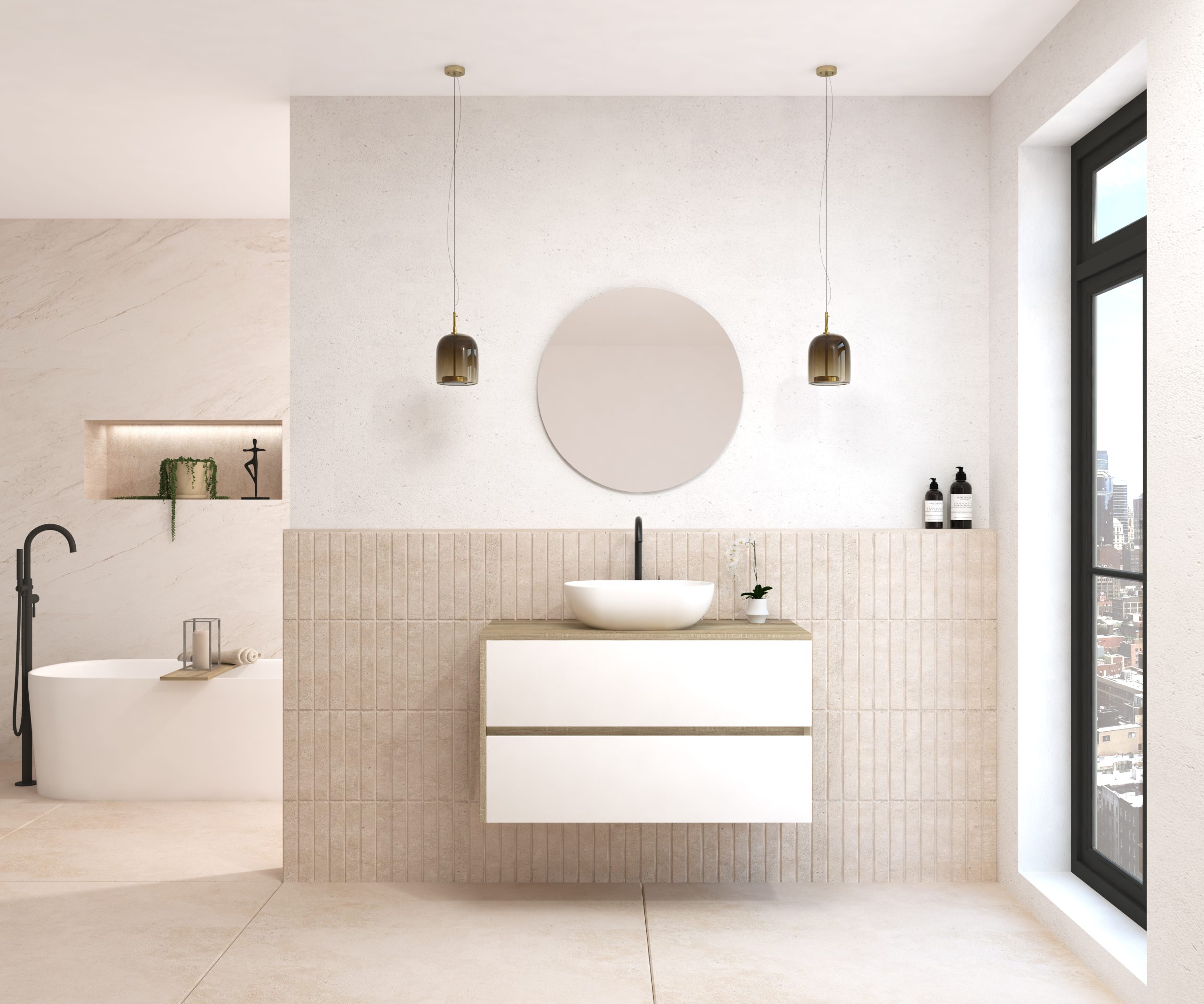 Pack BEUNEVEU + lavabo + miroir rond