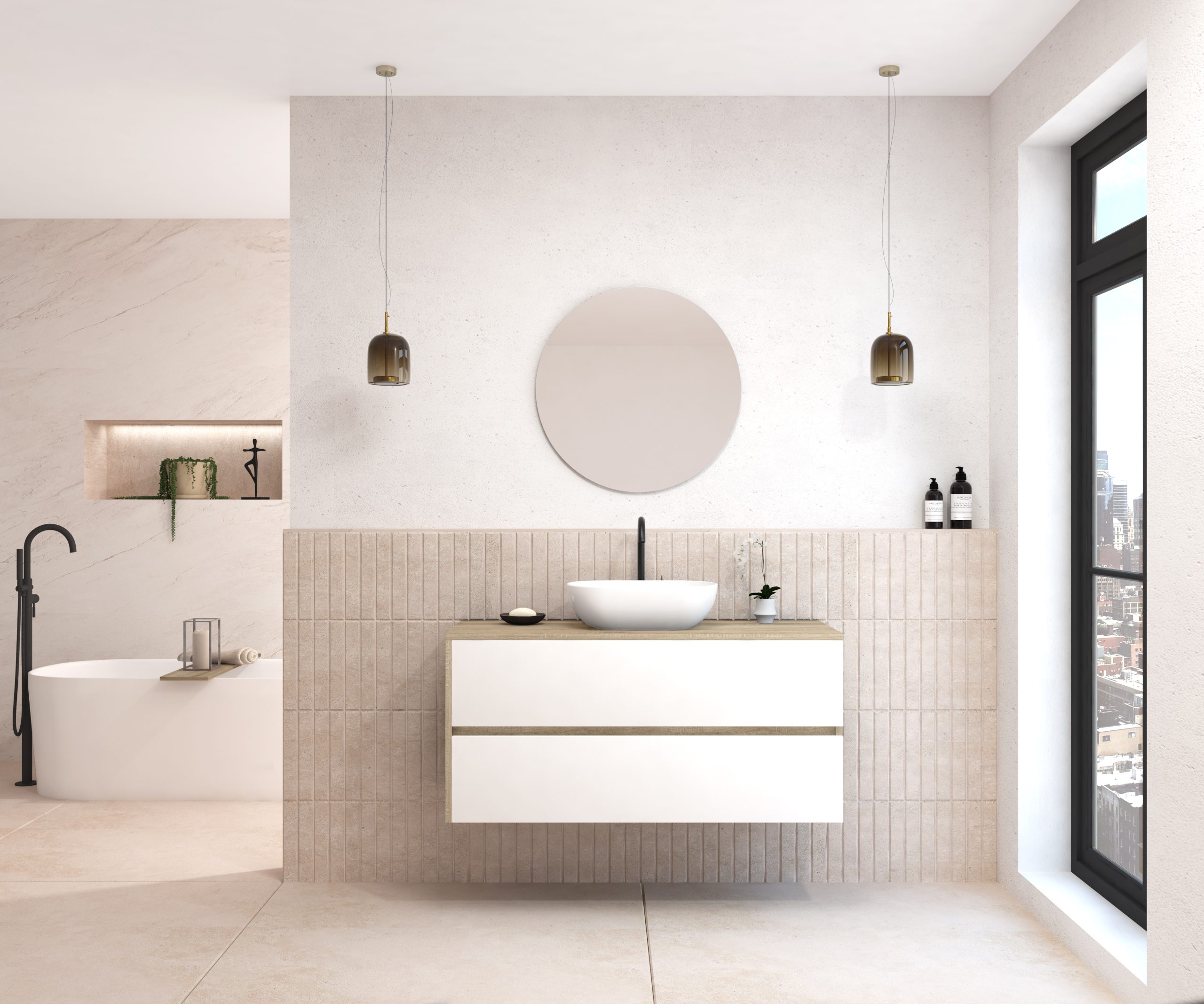 Pack BEUNEVEU + lavabo + miroir rond