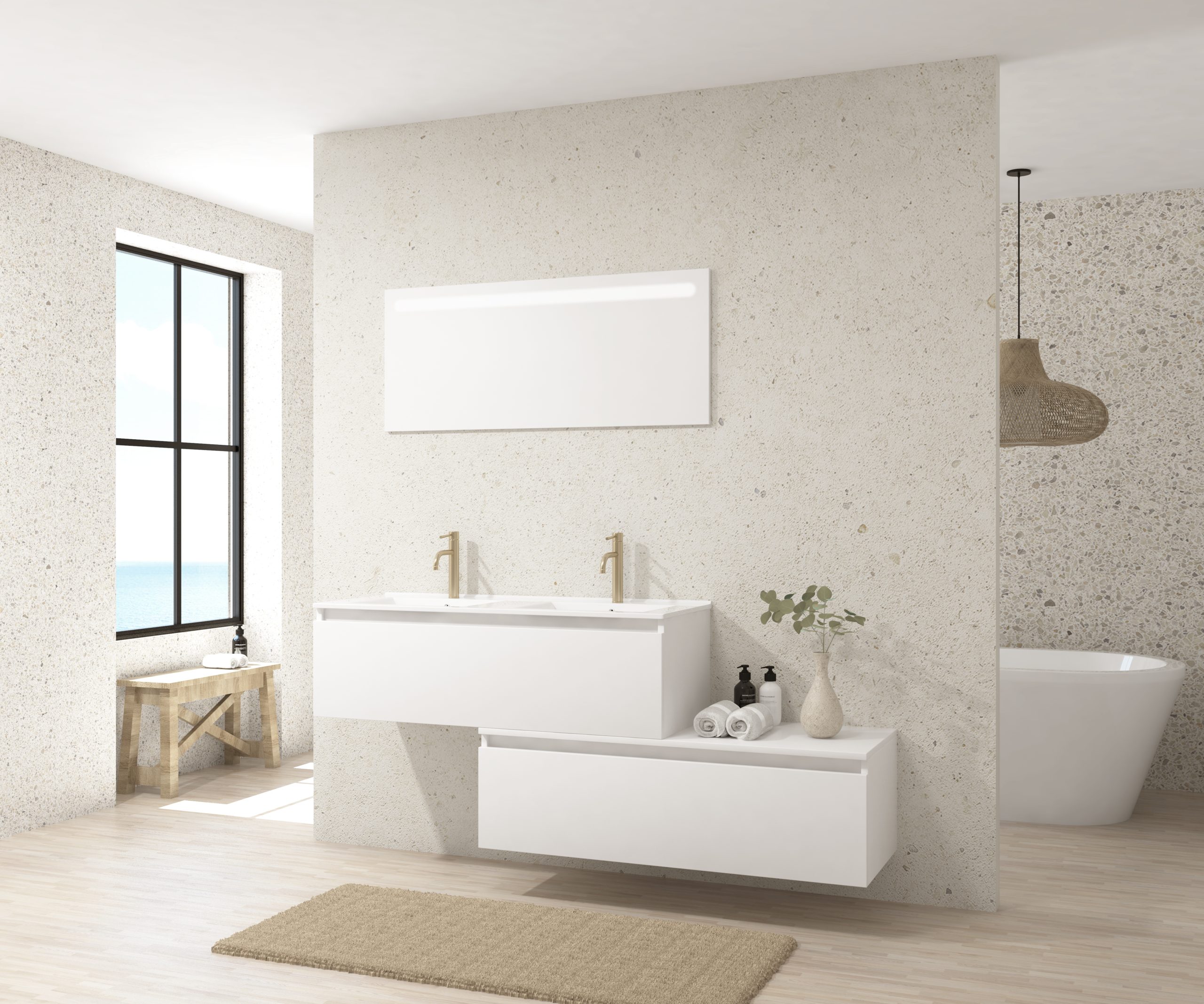 Pack Dijon avec évier en céramique et miroir LED