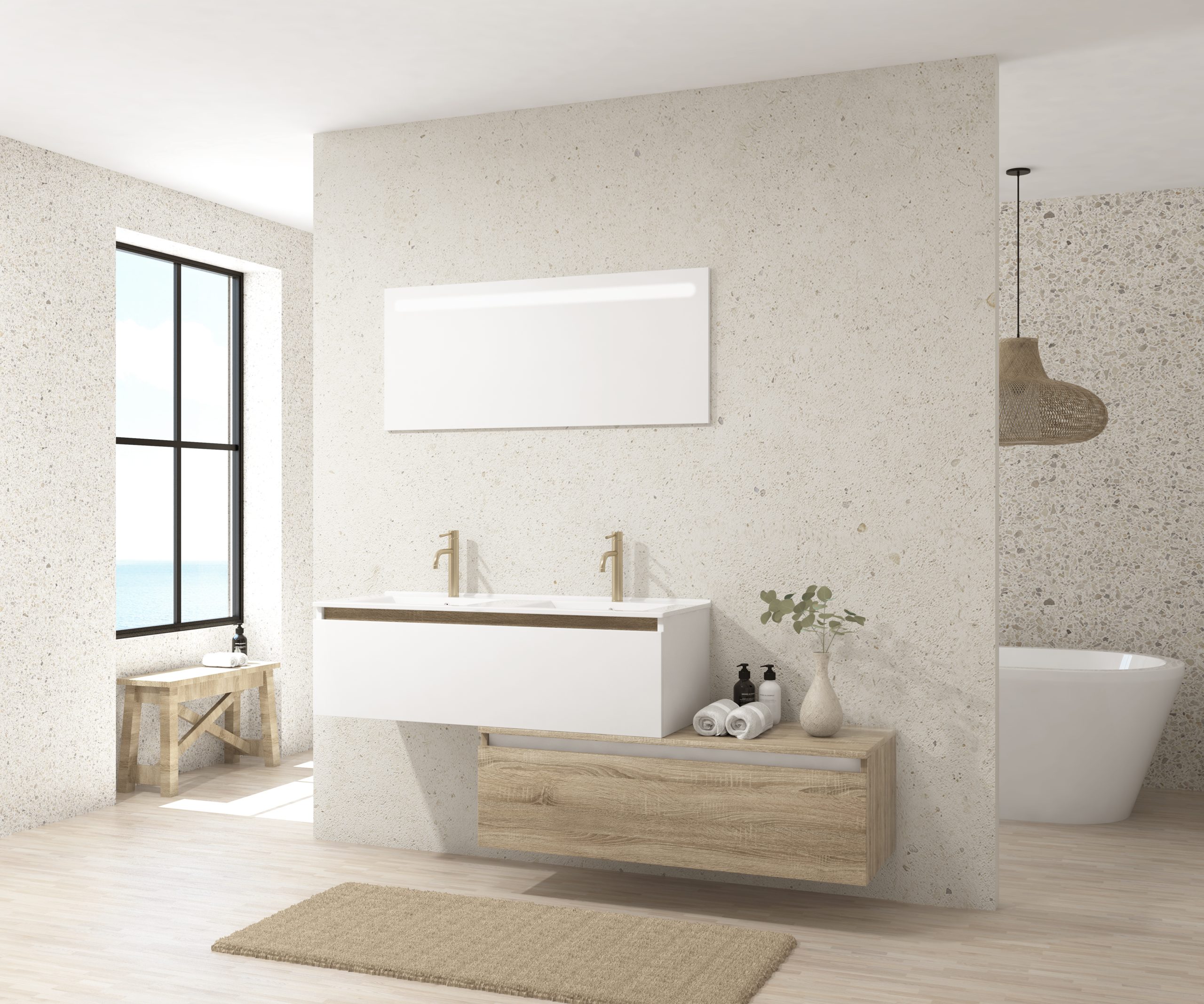 Pack Dijon avec évier en céramique et miroir LED