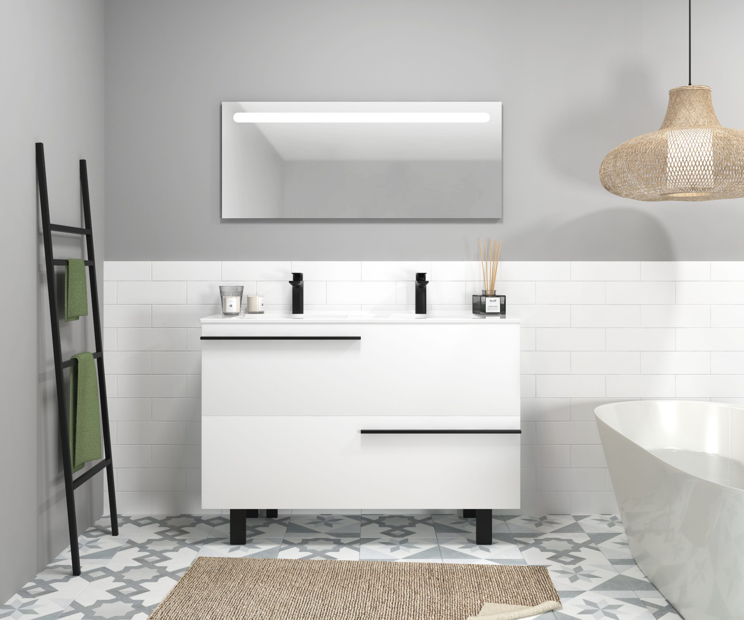 Ensemble en laiton avec lavabo et miroir LED