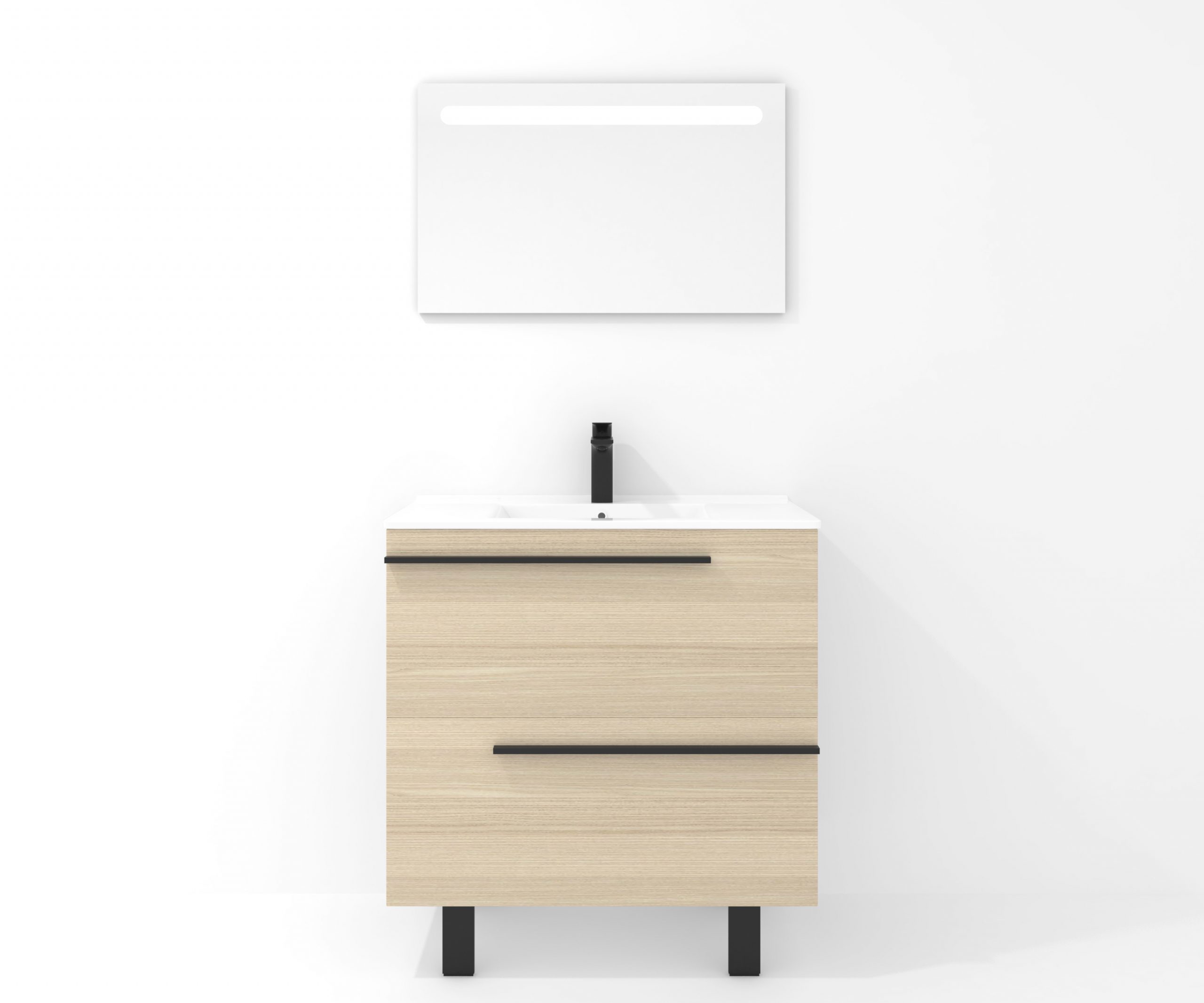 Ensemble en laiton avec lavabo et miroir LED