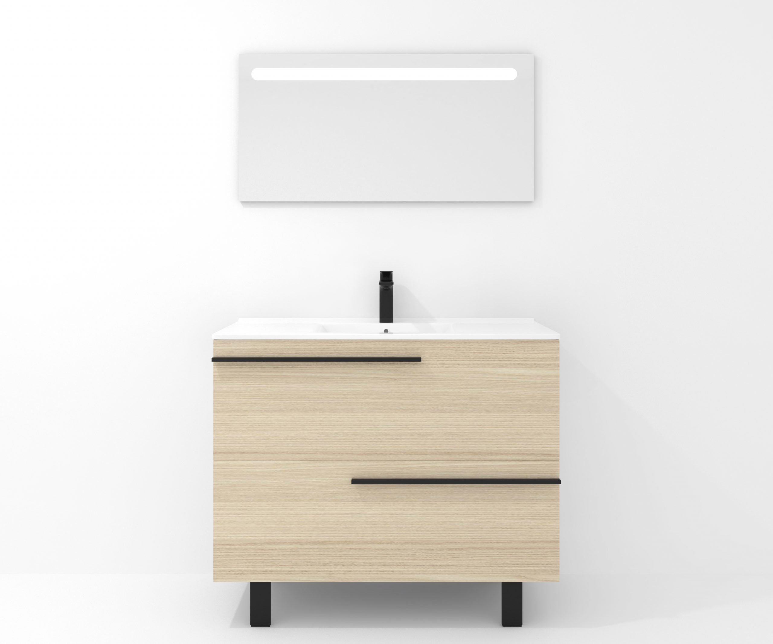 Ensemble en laiton avec lavabo et miroir LED