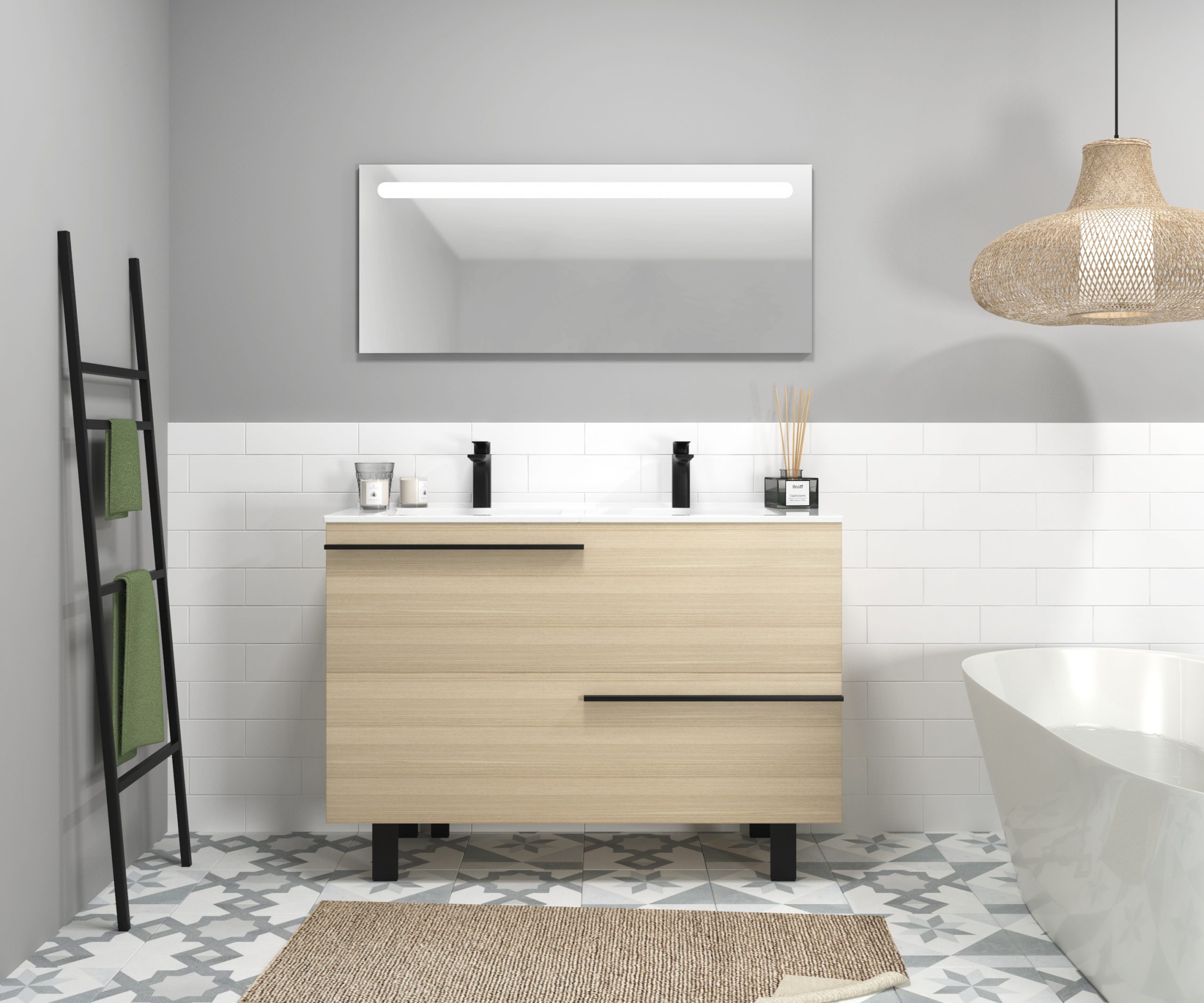 Ensemble en laiton avec lavabo et miroir LED
