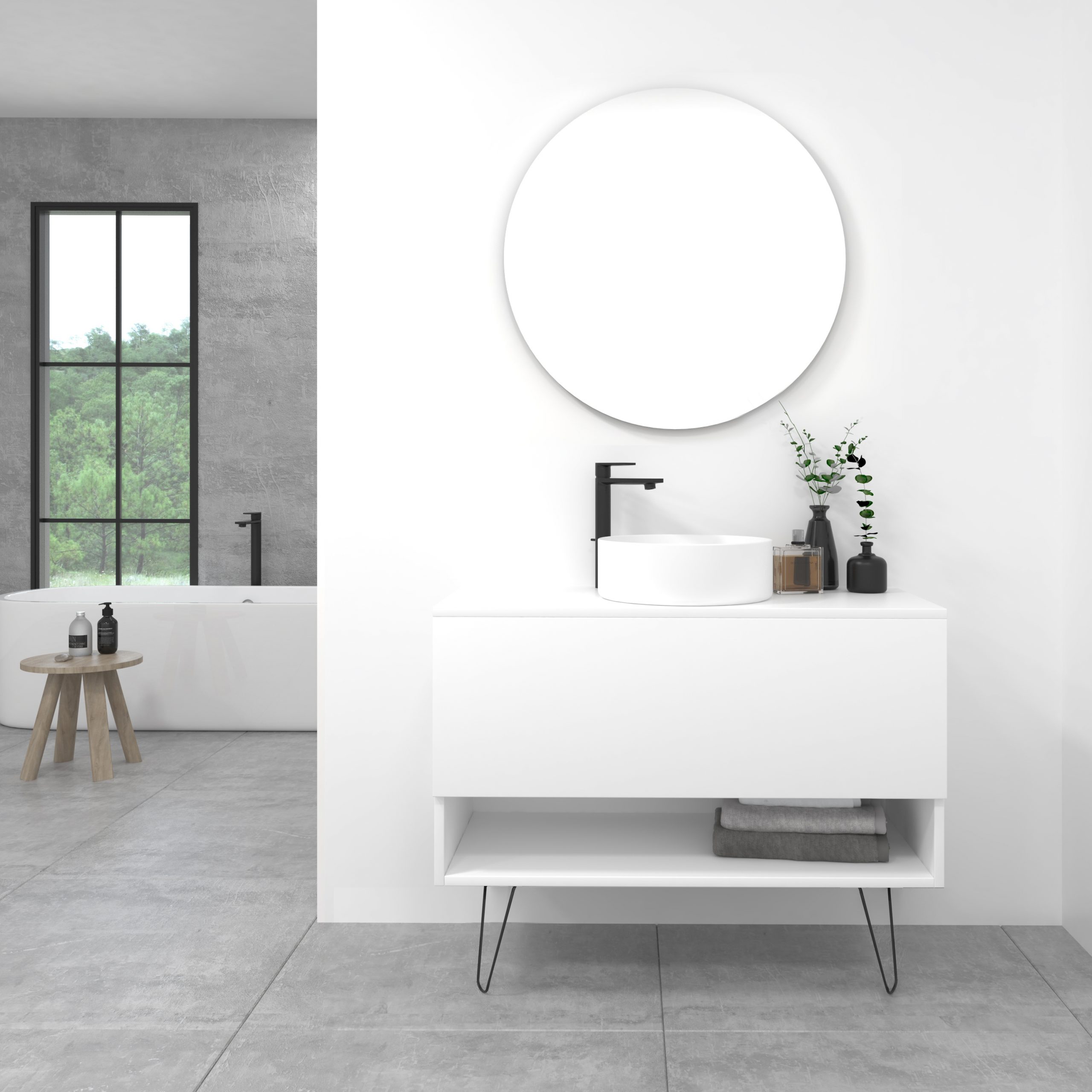 Pack Lille avec vasque à poser et miroir LED circulaire