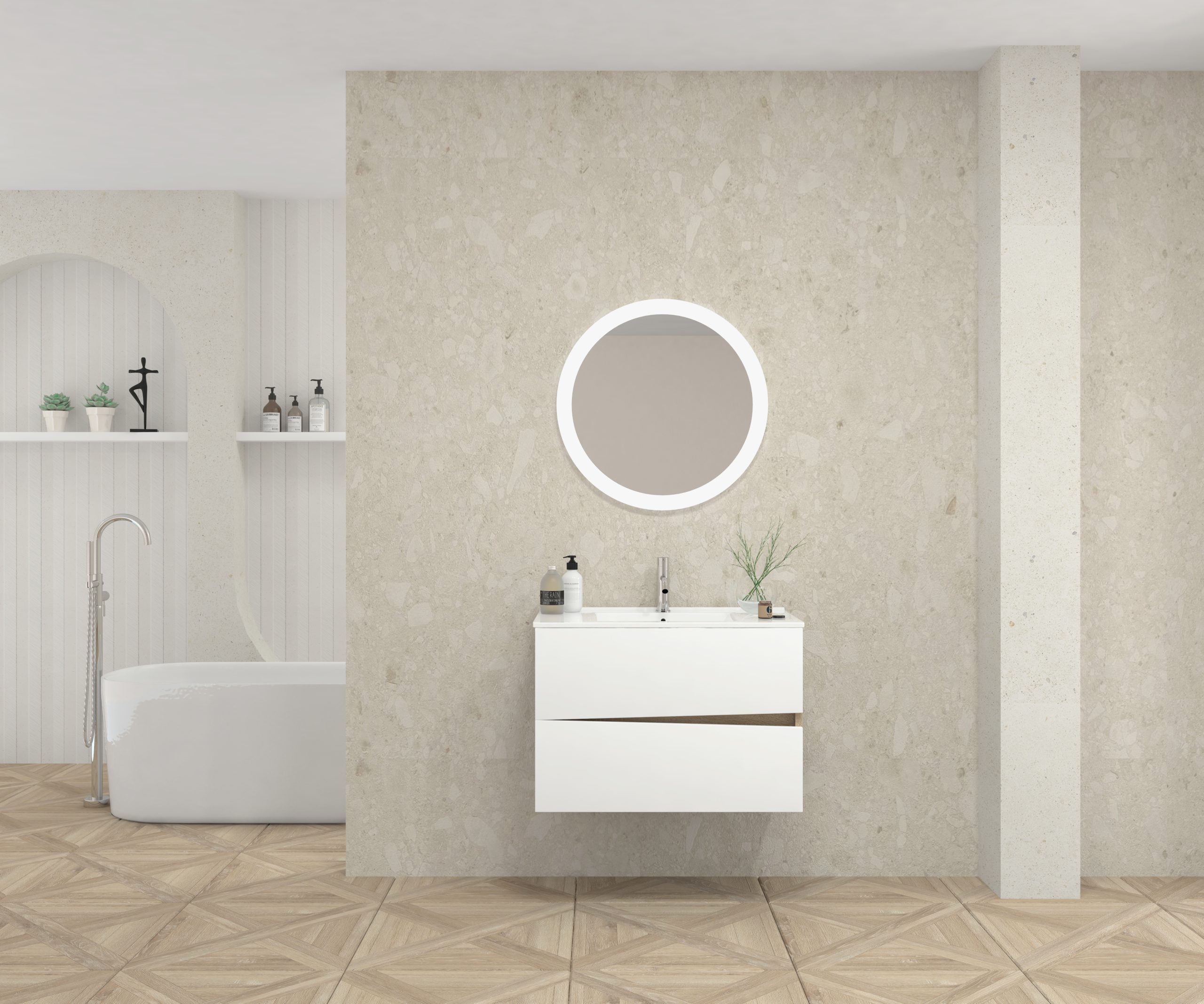 Pack MOLIÈRE + lavabo + miroir rond avec LED