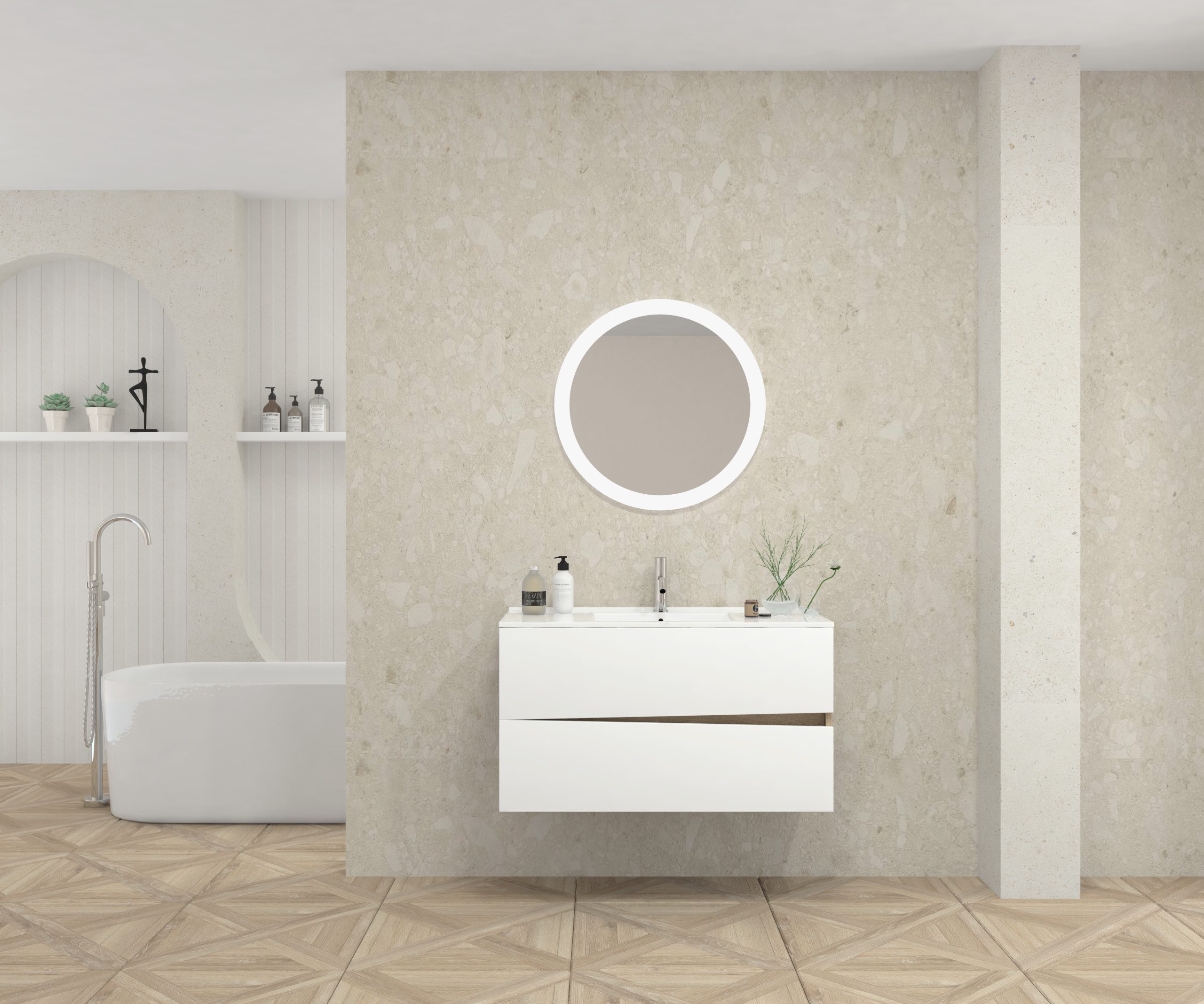 Pack MOLIÈRE + lavabo + miroir rond avec LED