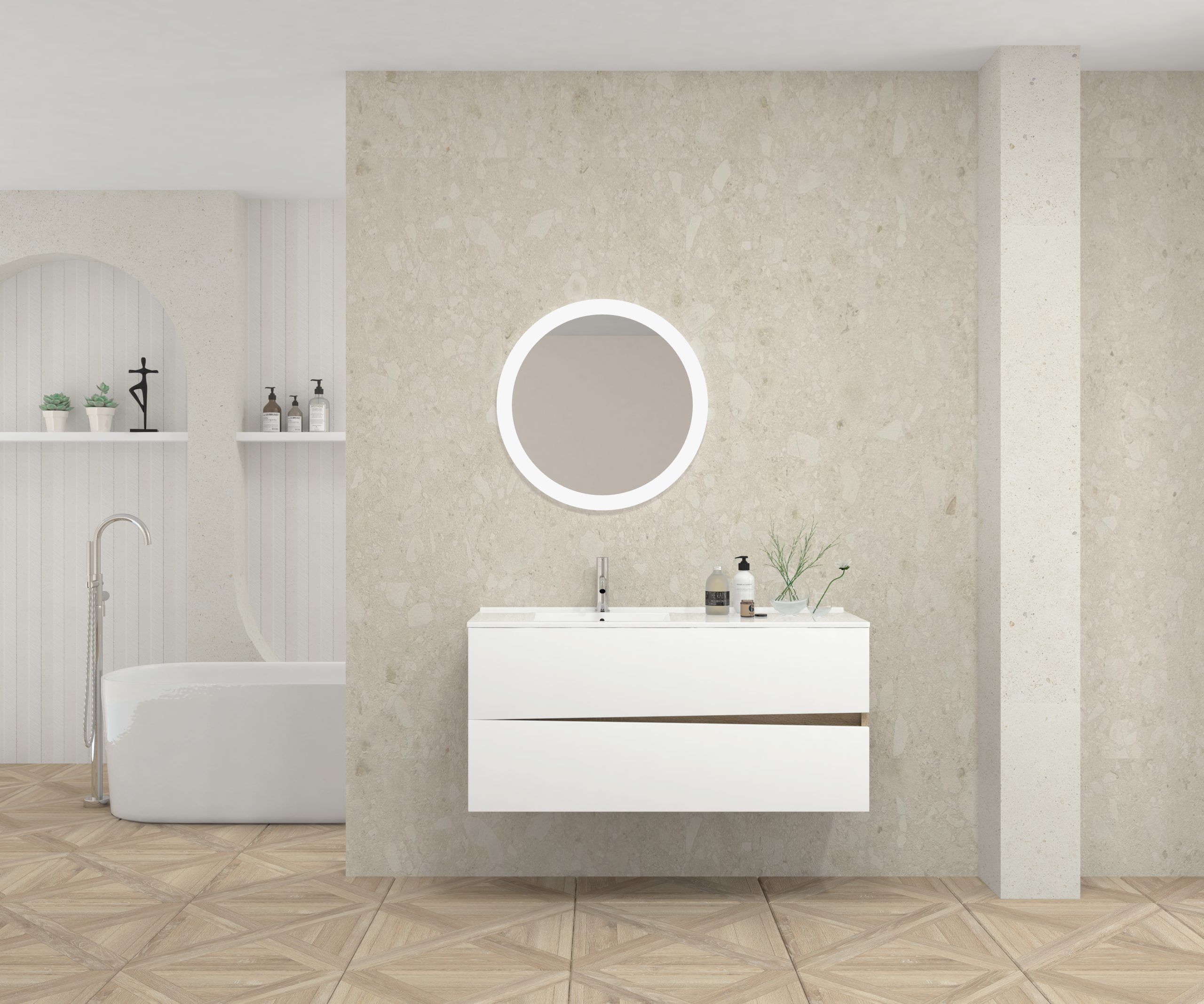 Pack MOLIÈRE + lavabo + miroir rond avec LED