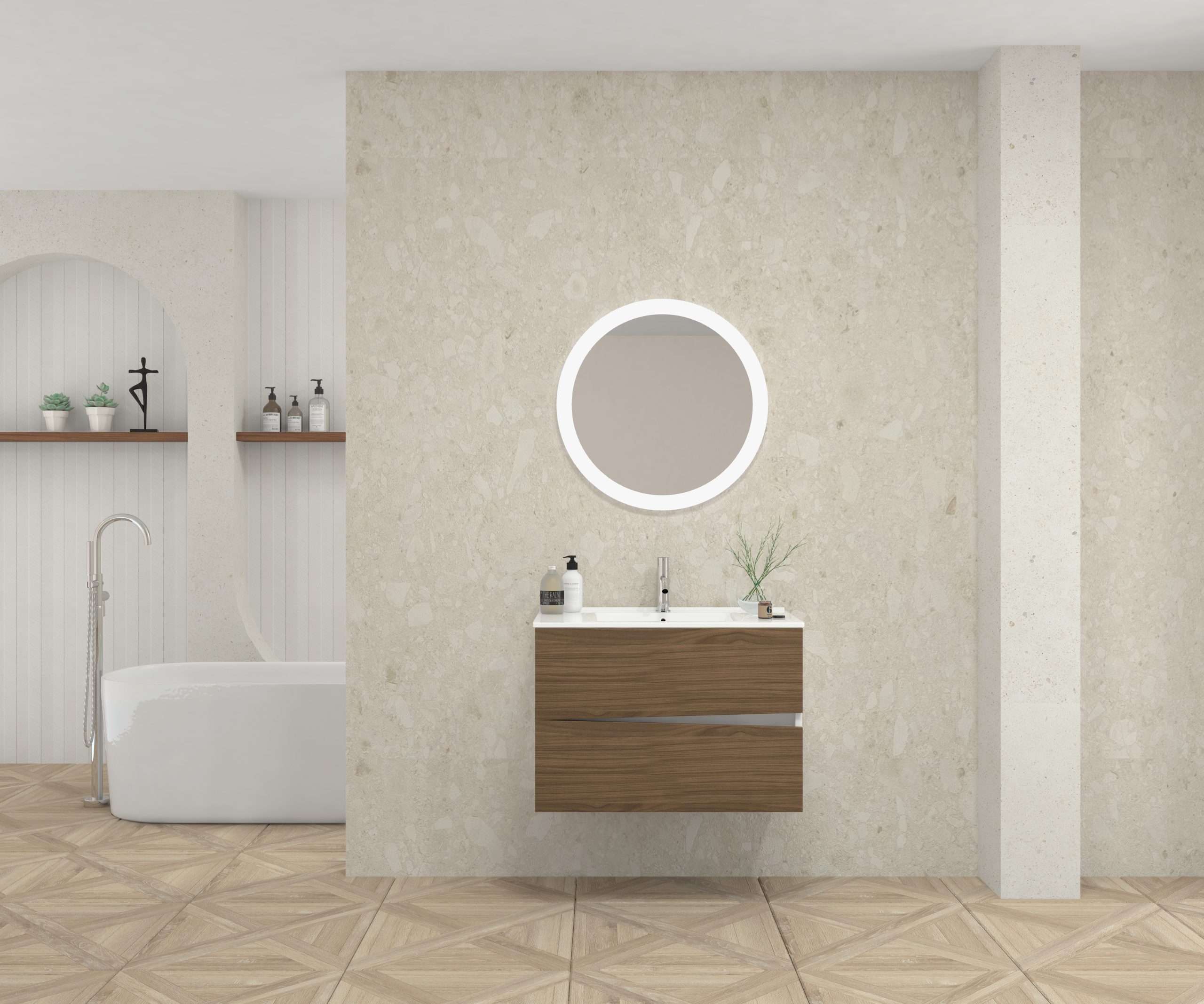 Pack MOLIÈRE + lavabo + miroir rond avec LED
