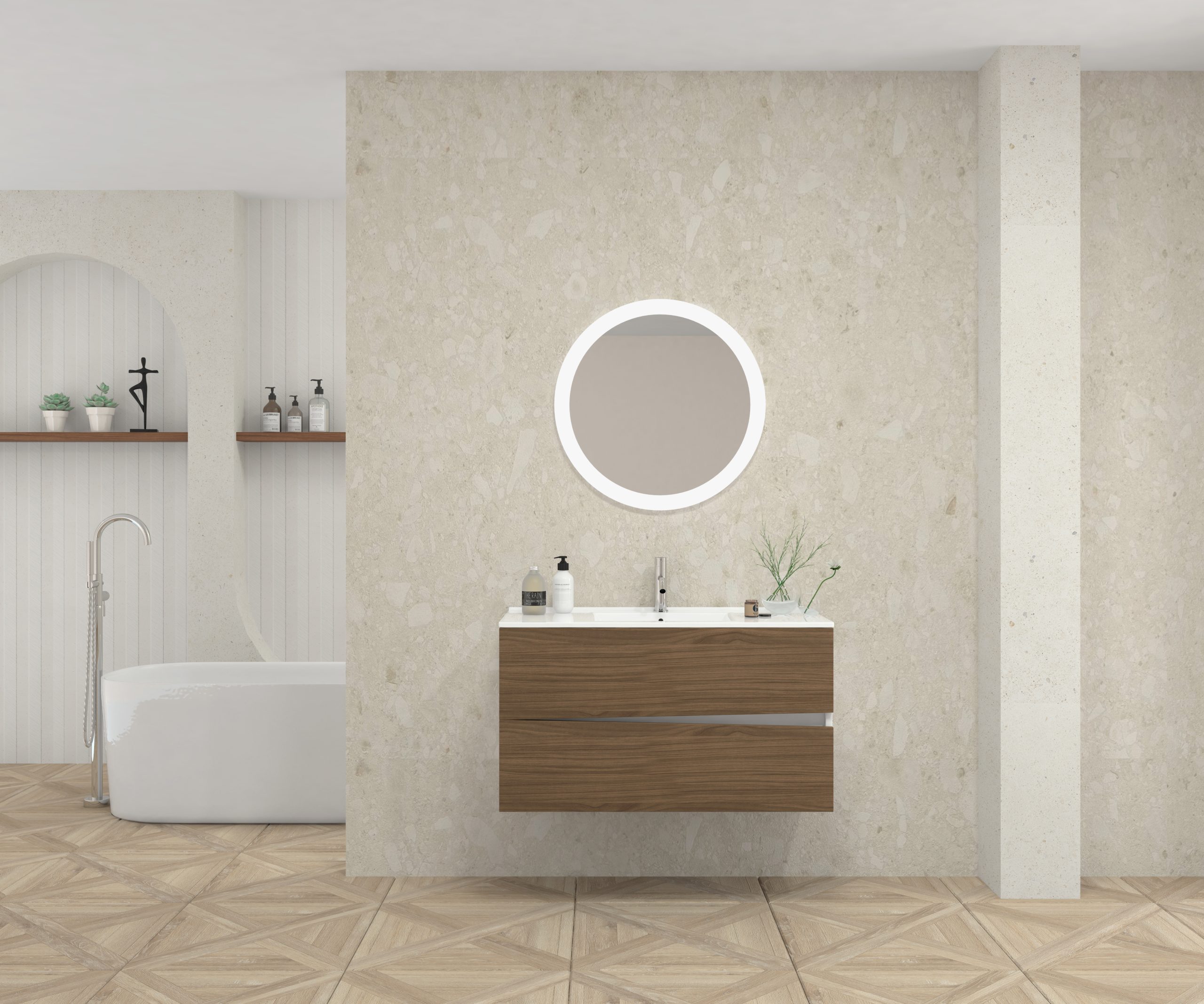 Pack MOLIÈRE + lavabo + miroir rond avec LED