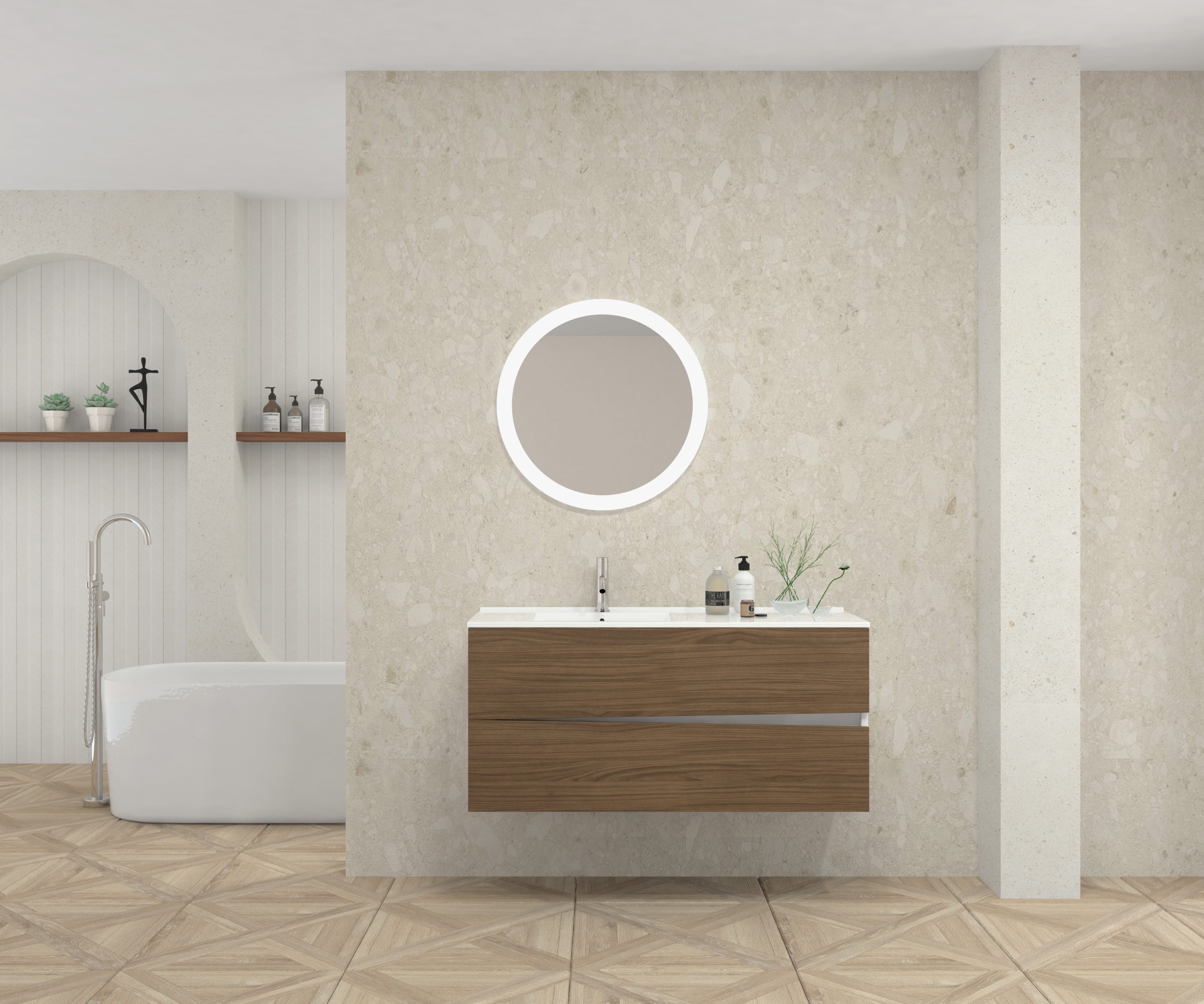 Pack MOLIÈRE + lavabo + miroir rond avec LED