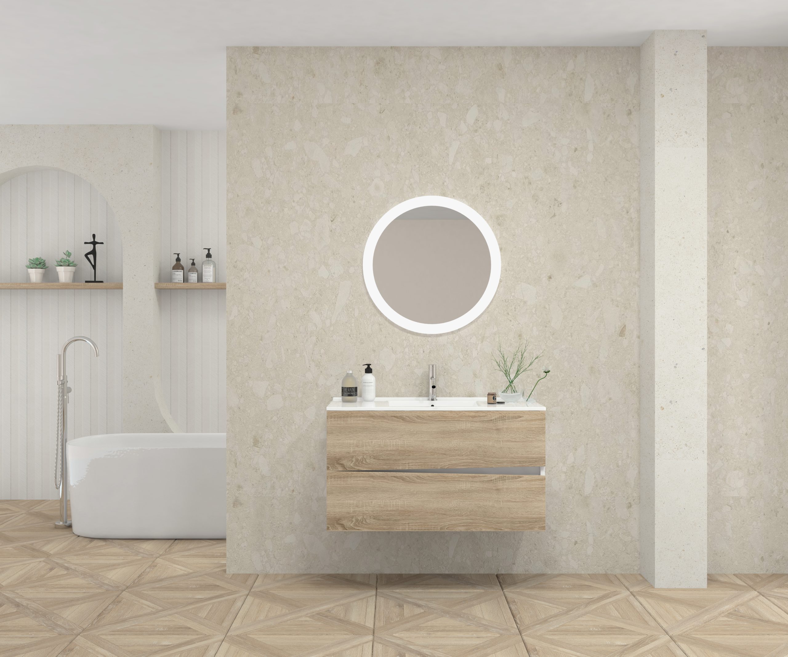 Pack MOLIÈRE + lavabo + miroir rond avec LED