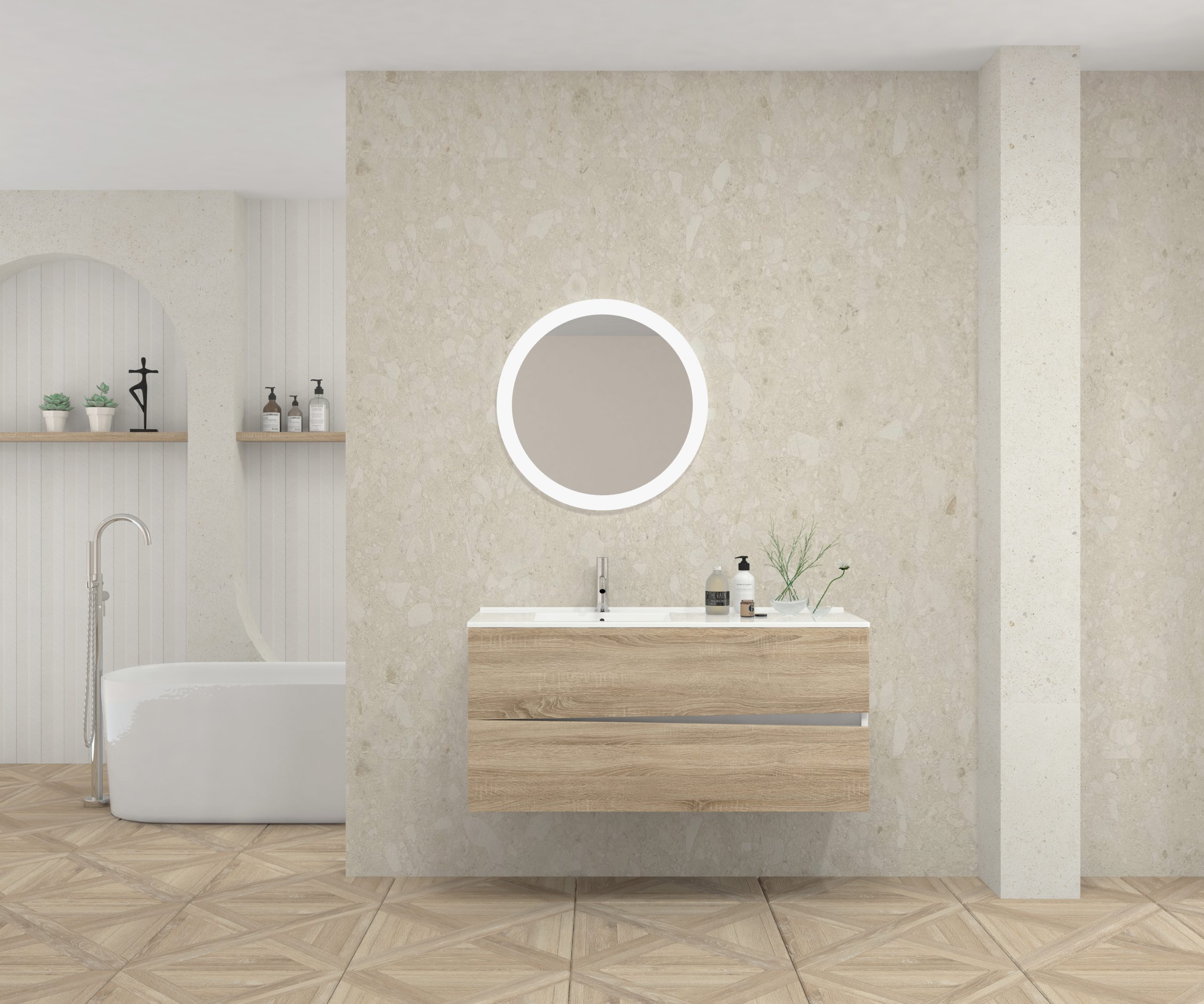 Pack MOLIÈRE + lavabo + miroir rond avec LED