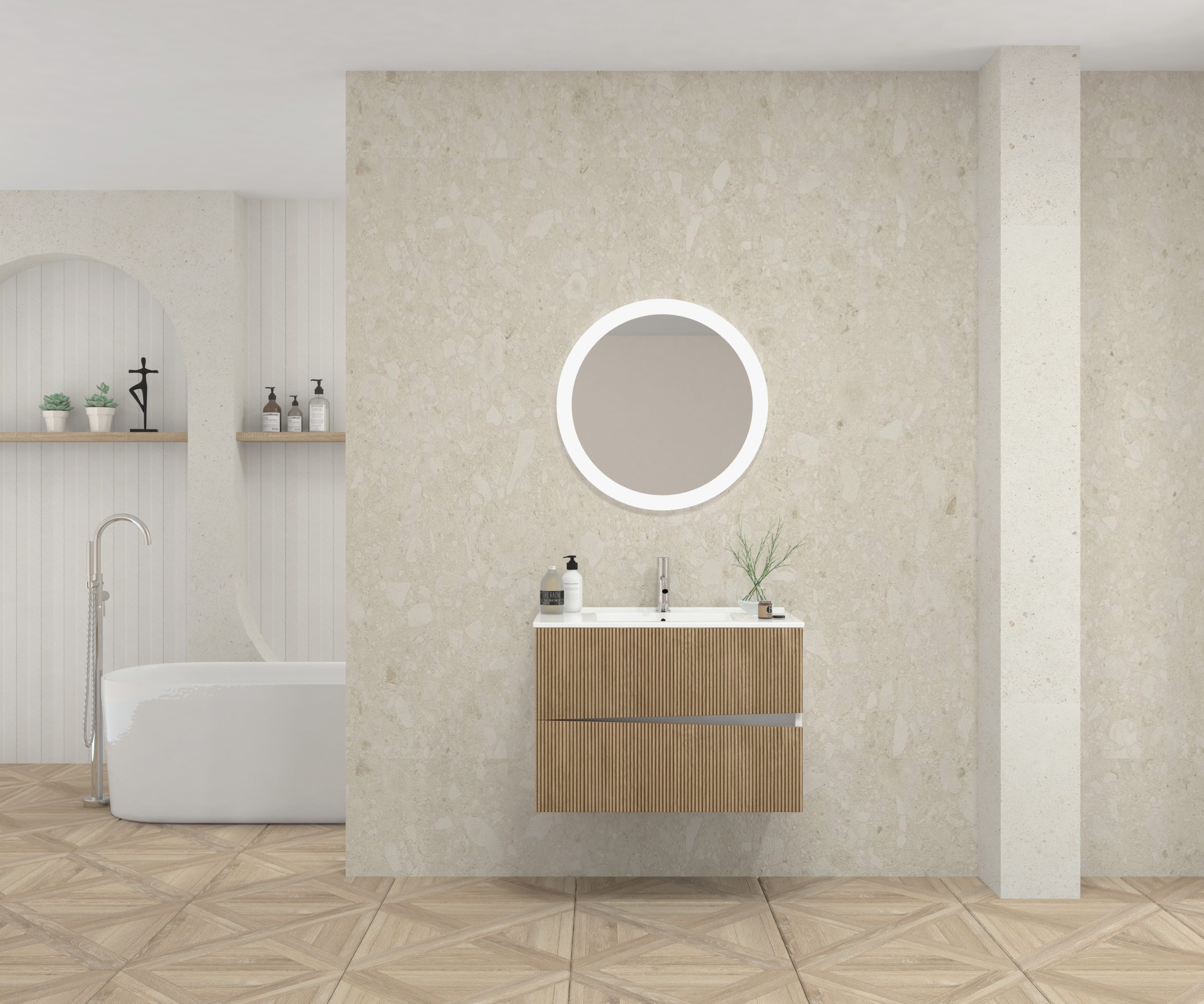 Pack MOLIÈRE + lavabo + miroir rond avec LED