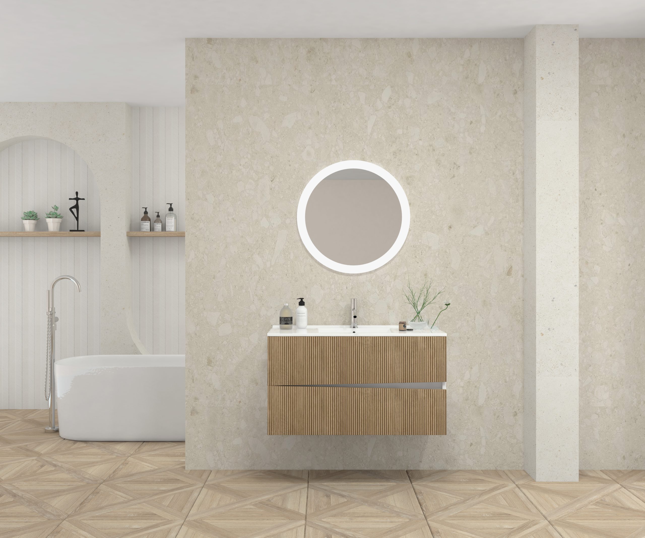 Pack MOLIÈRE + lavabo + miroir rond avec LED