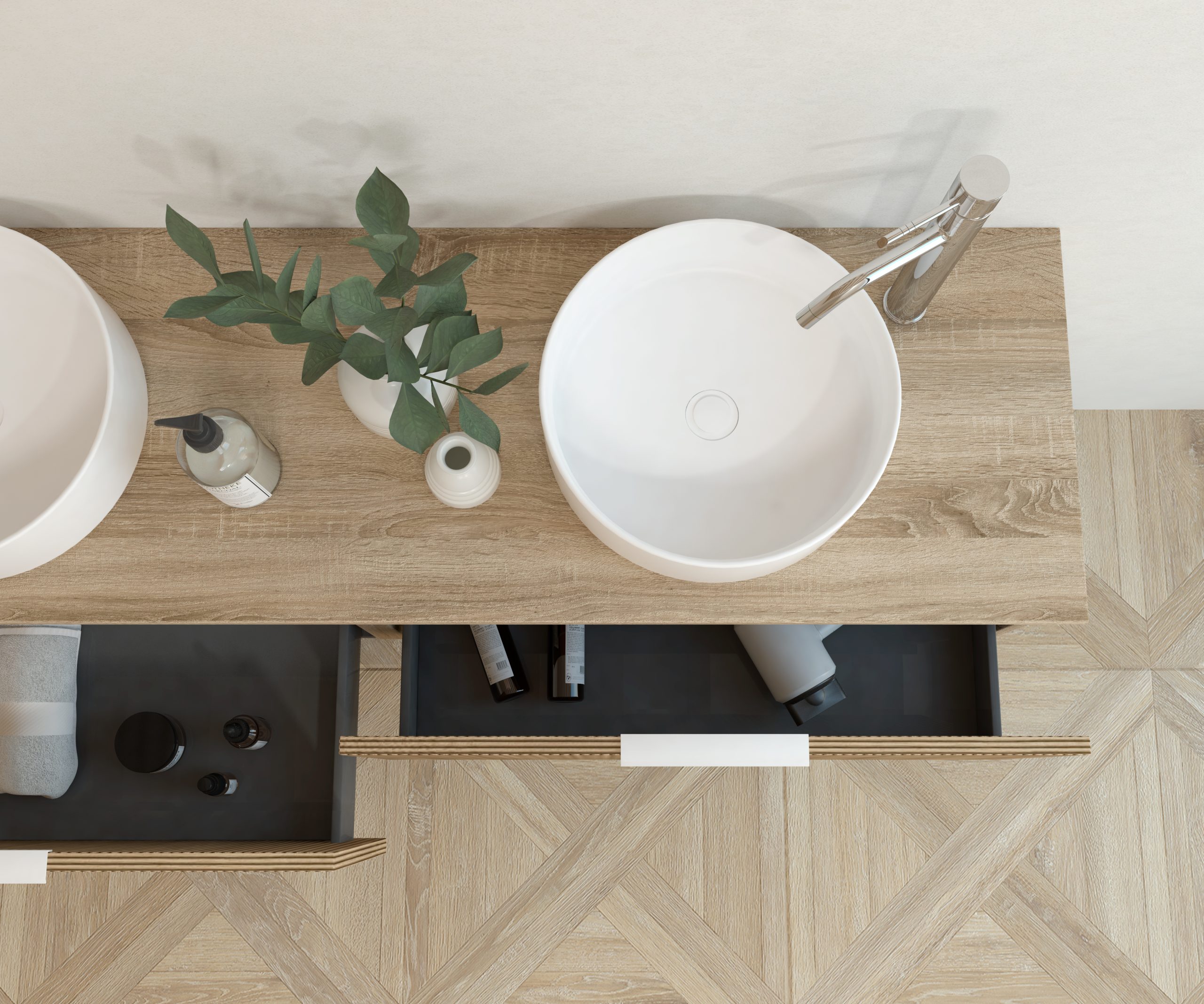 Pack RICHET + lavabo + espejo redondo