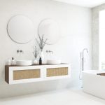 Pack ARTOIS noyer 160 cm + double lavabo + double miroir  circular