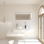 Pack TOURAINE blanc 120 cm + vase + miroir LED