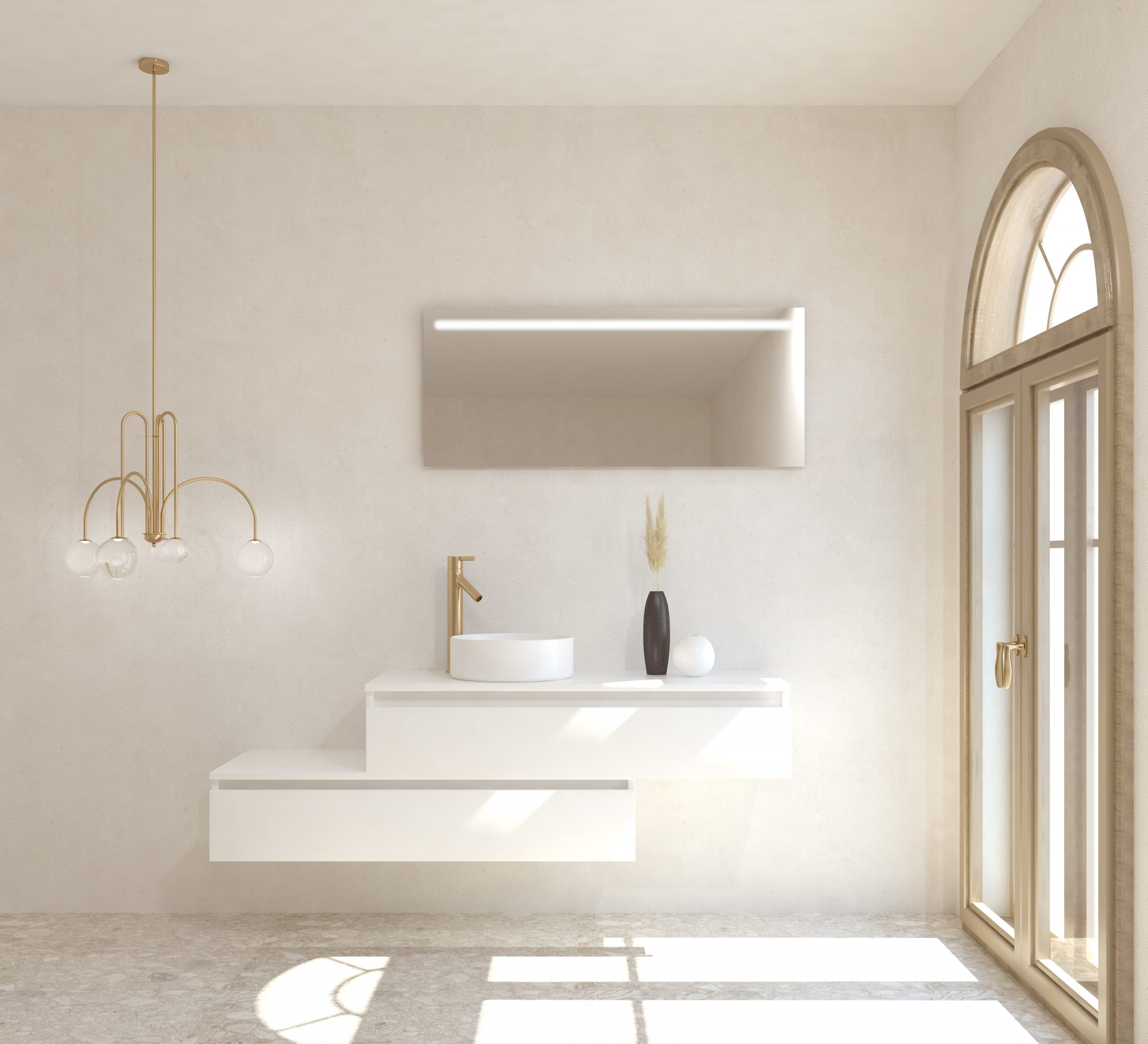 Pack TOURAINE blanc 120 cm + vase + miroir LED