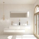 Pack TOURAINE blanco 160 cm + doble lavabo + espejo LED