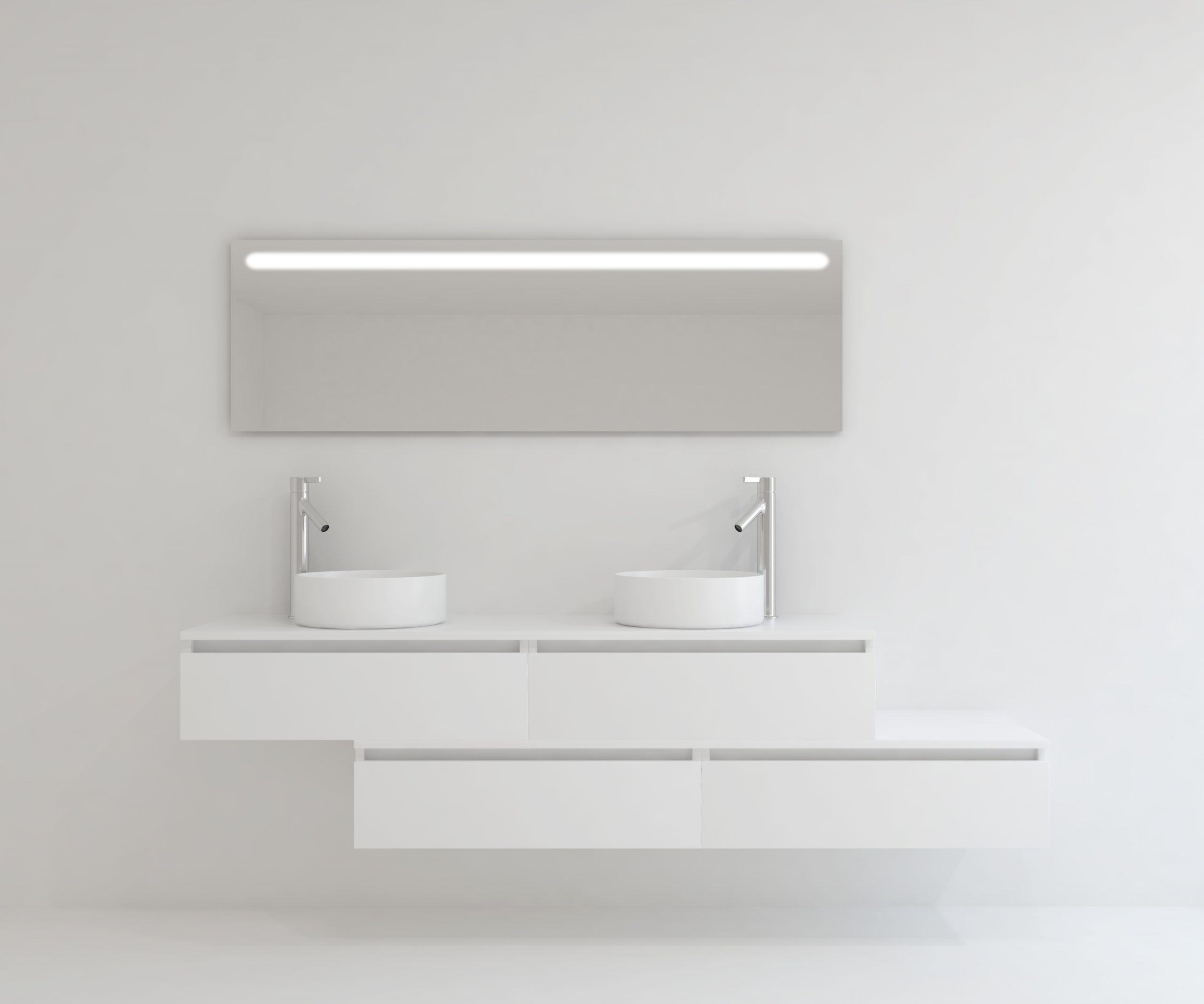 Pack TOURAINE blanco 160 cm + doble lavabo + espejo LED