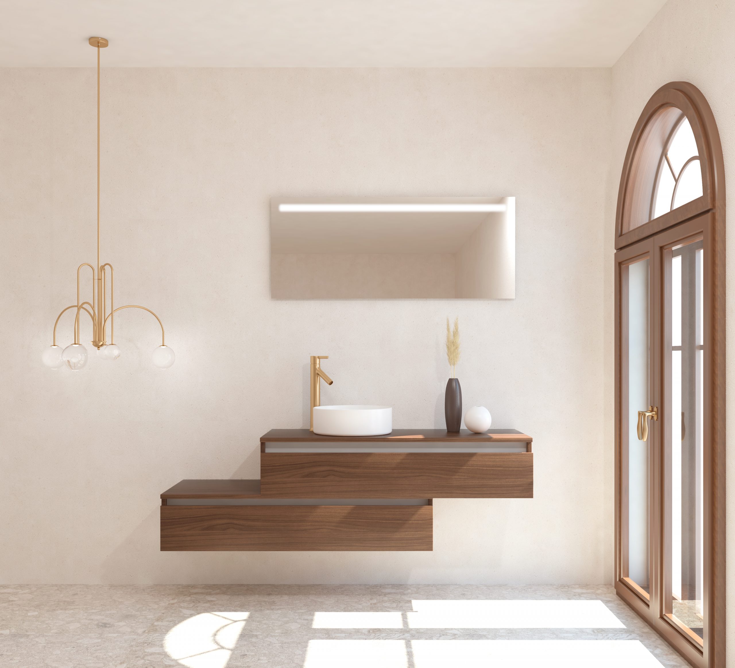 Pack TOURAINE nogal 120 cm + lavabo + espejo LED