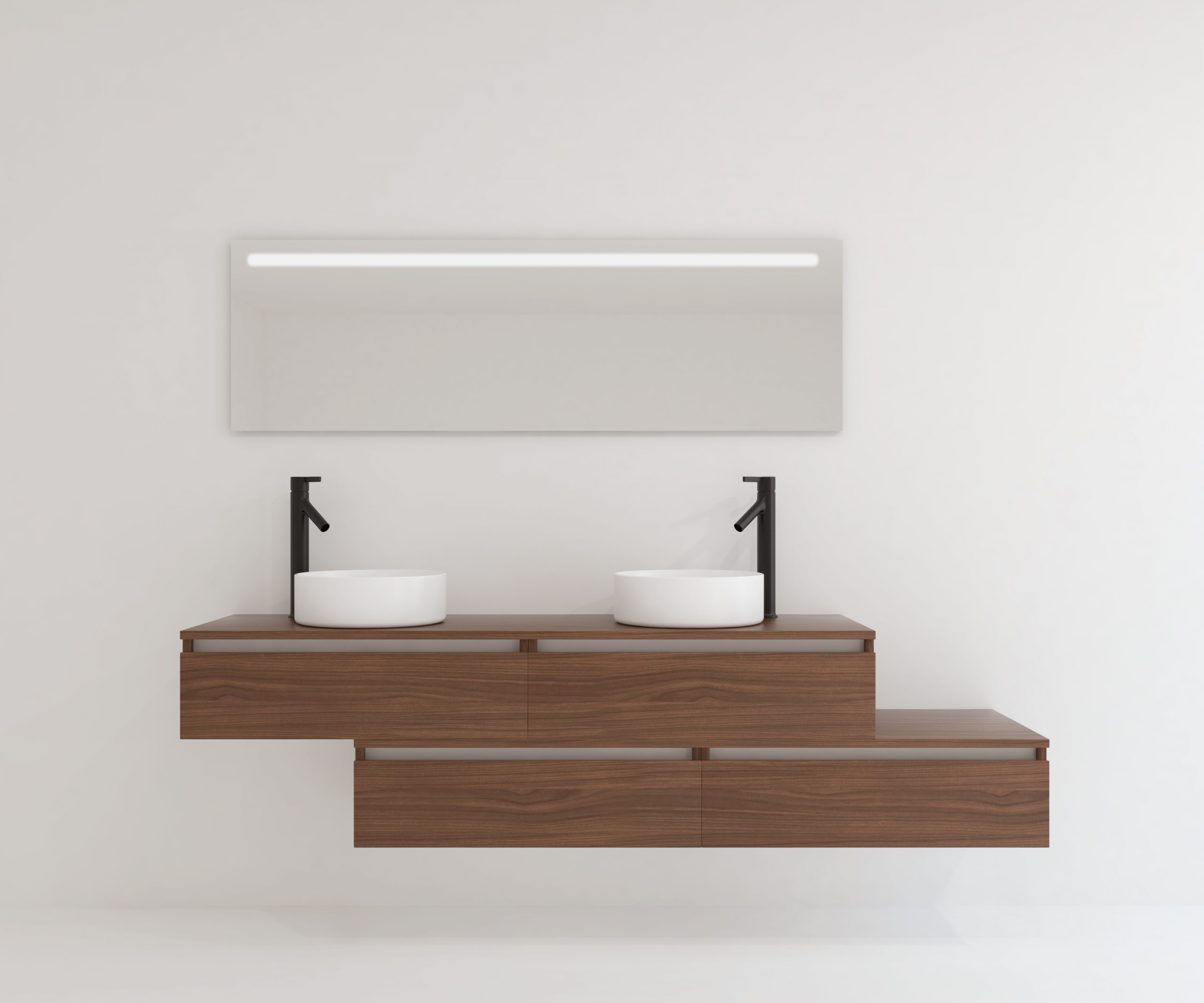 Pack TOURAINE noir 160 cm + double vasque + miroir LED