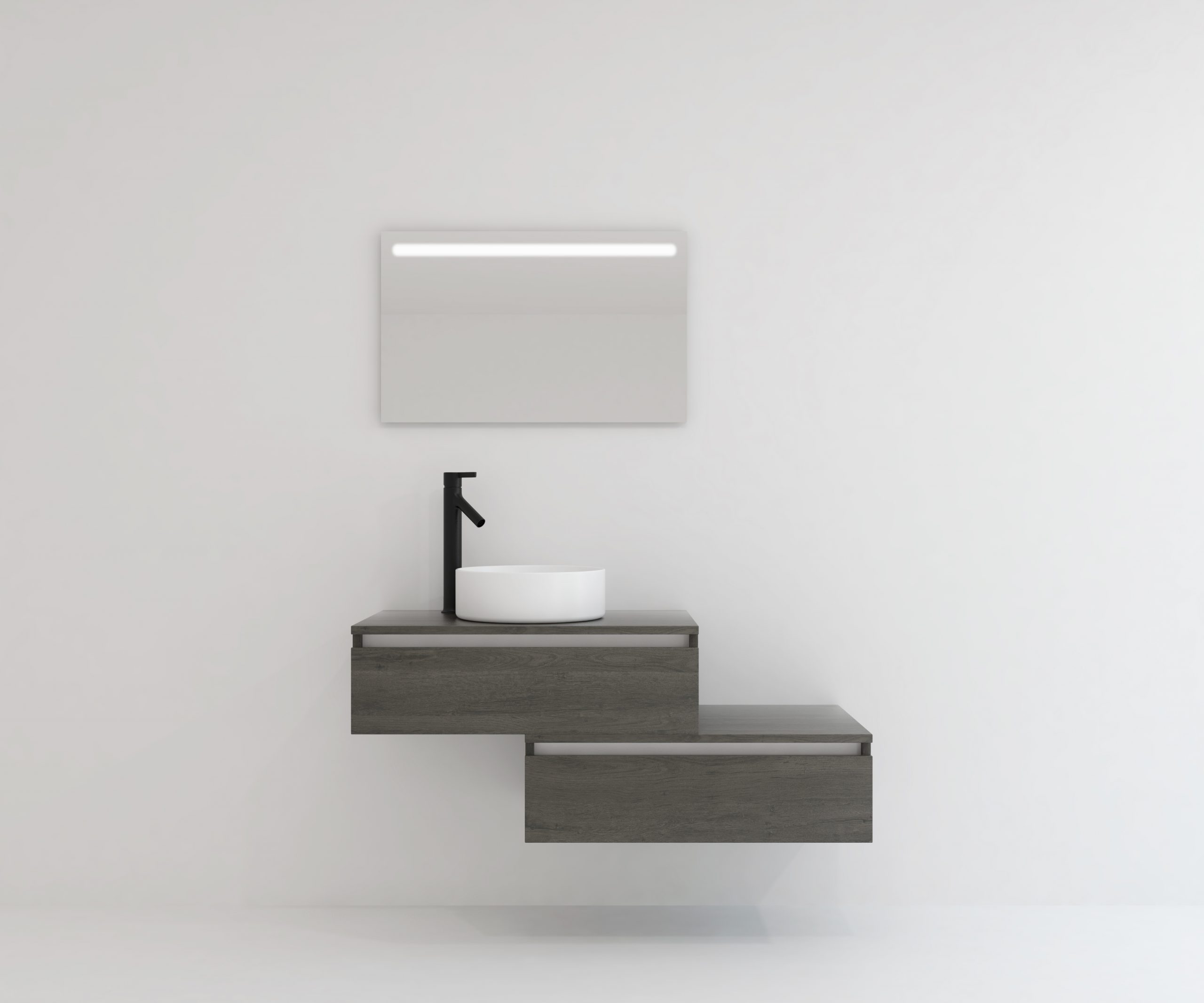 Pack TOURAINE azabache 80 cm + lavabo + espejo LED