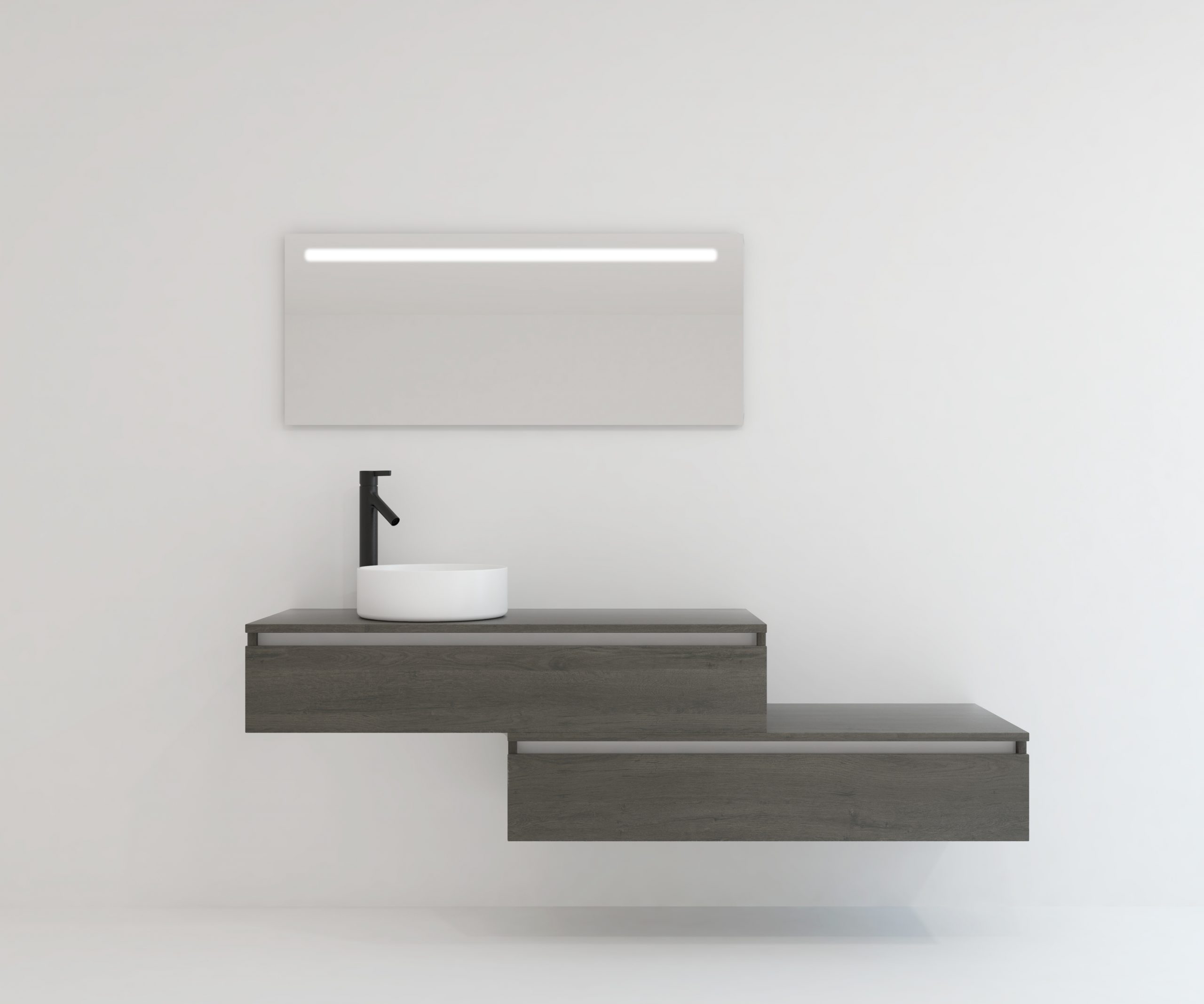 Ensemble TOURAINE noir de jais 120 cm + lavabo + miroir LED