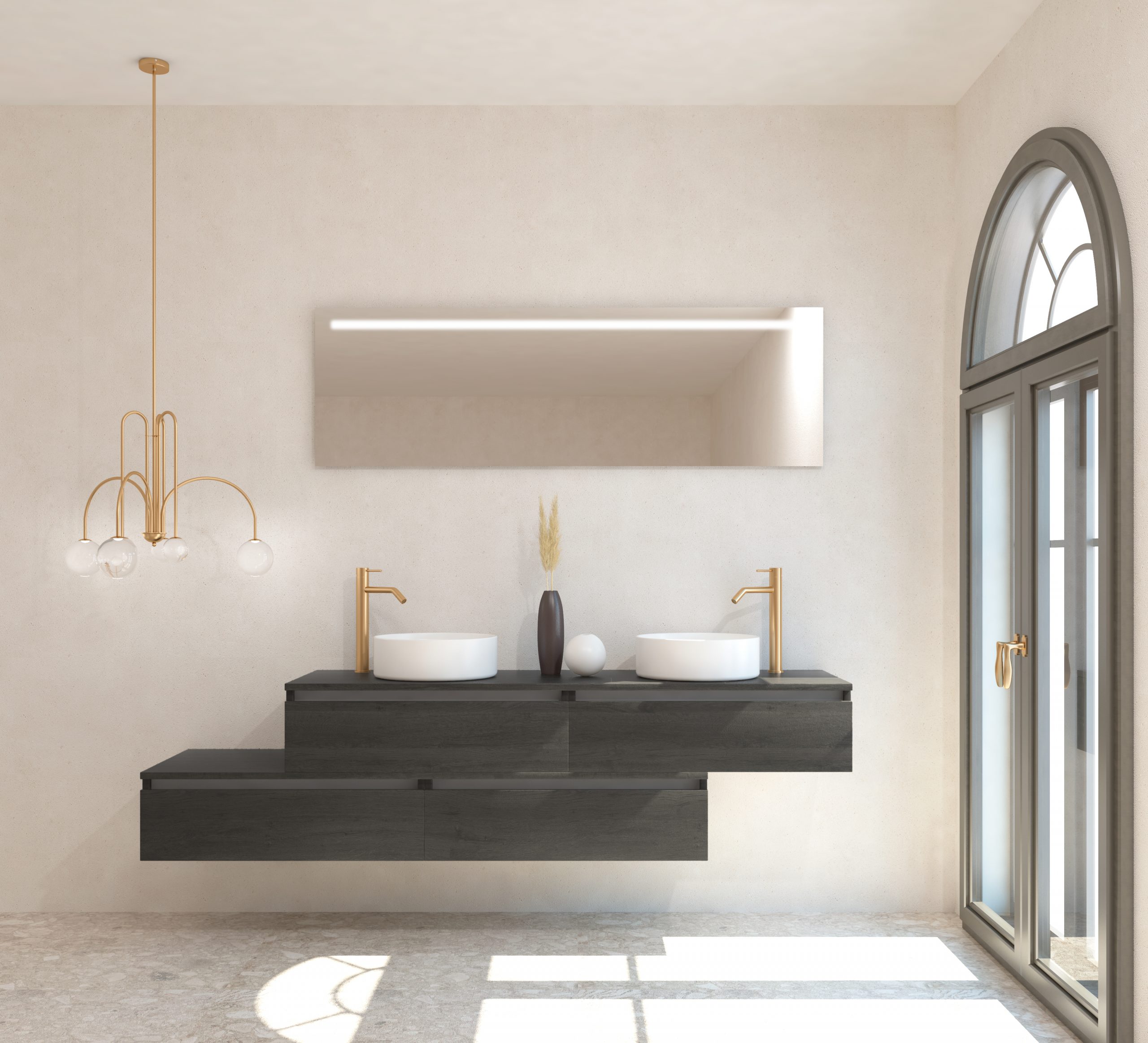 Pack TOURAINE jais noir 160 cm + double vasque + miroir LED