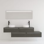 Pack TOURAINE jais noir 160 cm + double vasque + miroir LED