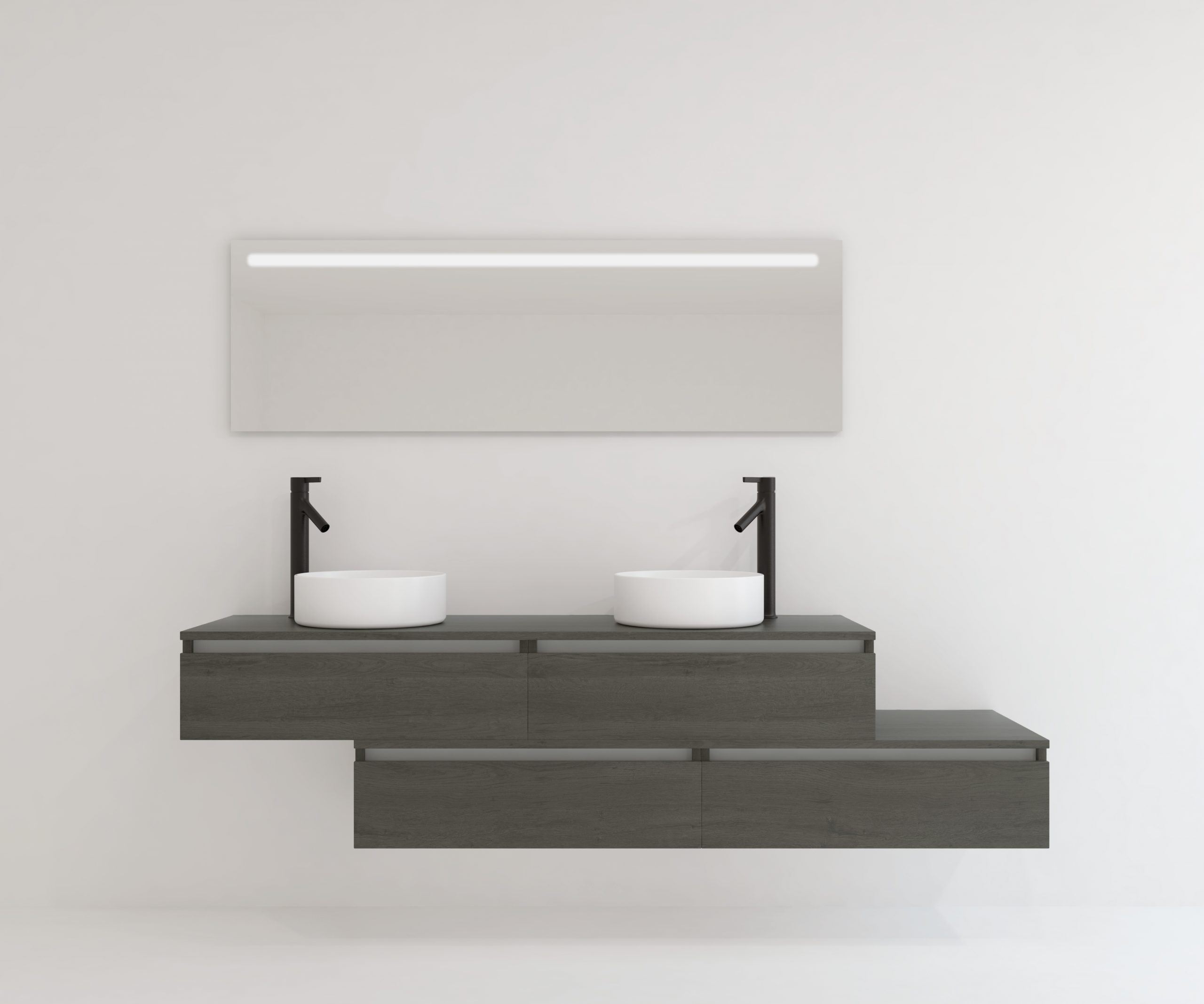 Pack TOURAINE jais noir 160 cm + double vasque + miroir LED