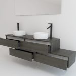 Pack TOURAINE jais noir 160 cm + double vasque + miroir LED